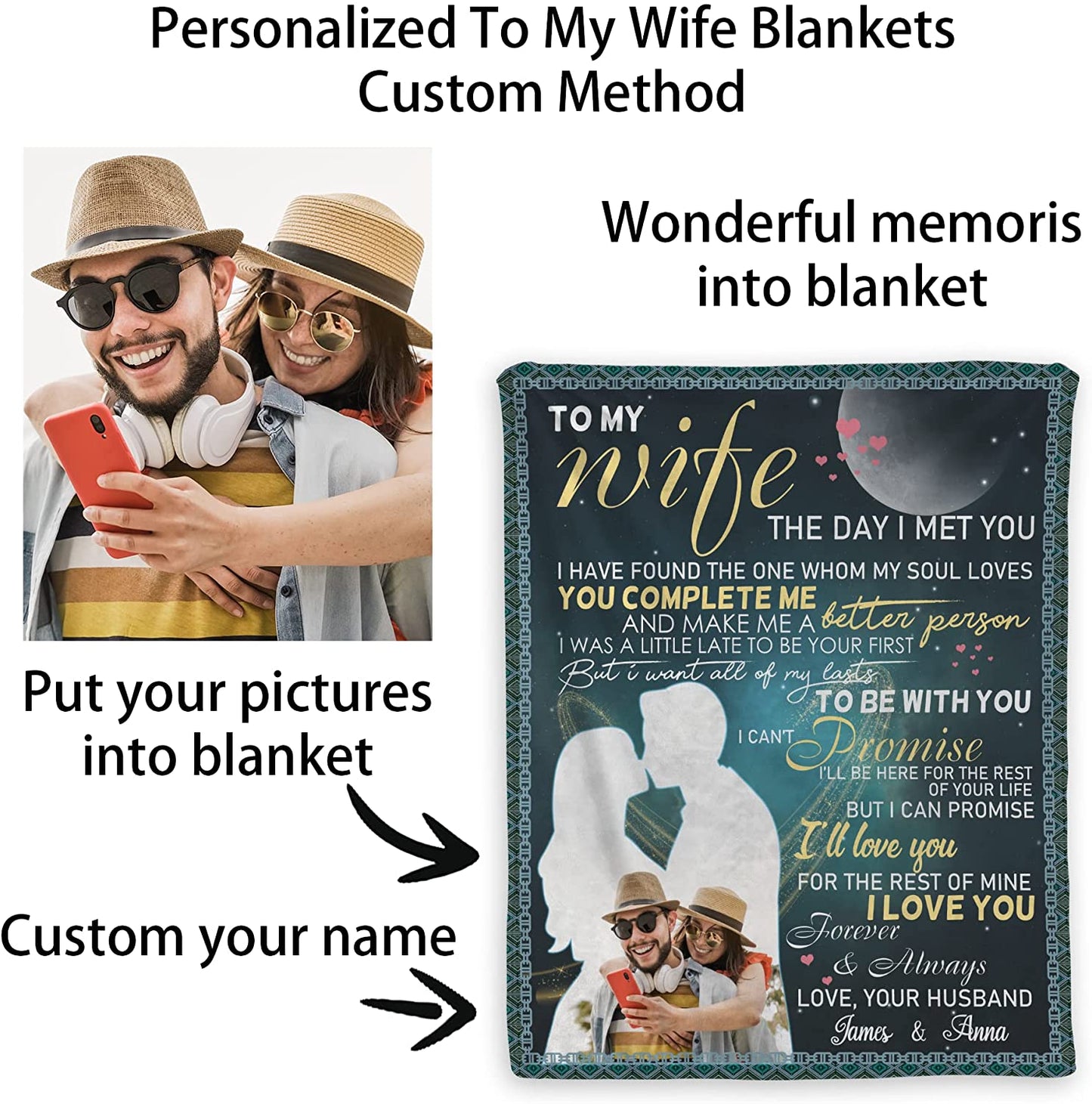 Personalized Gift For Wife Blankets - To My Wife, Couple Blanket - Custom Romantic Gift For Wife, Lover, Newlyweds, Birthday, Anniversary Wedding, Christmas, Valentine's Day Blanket