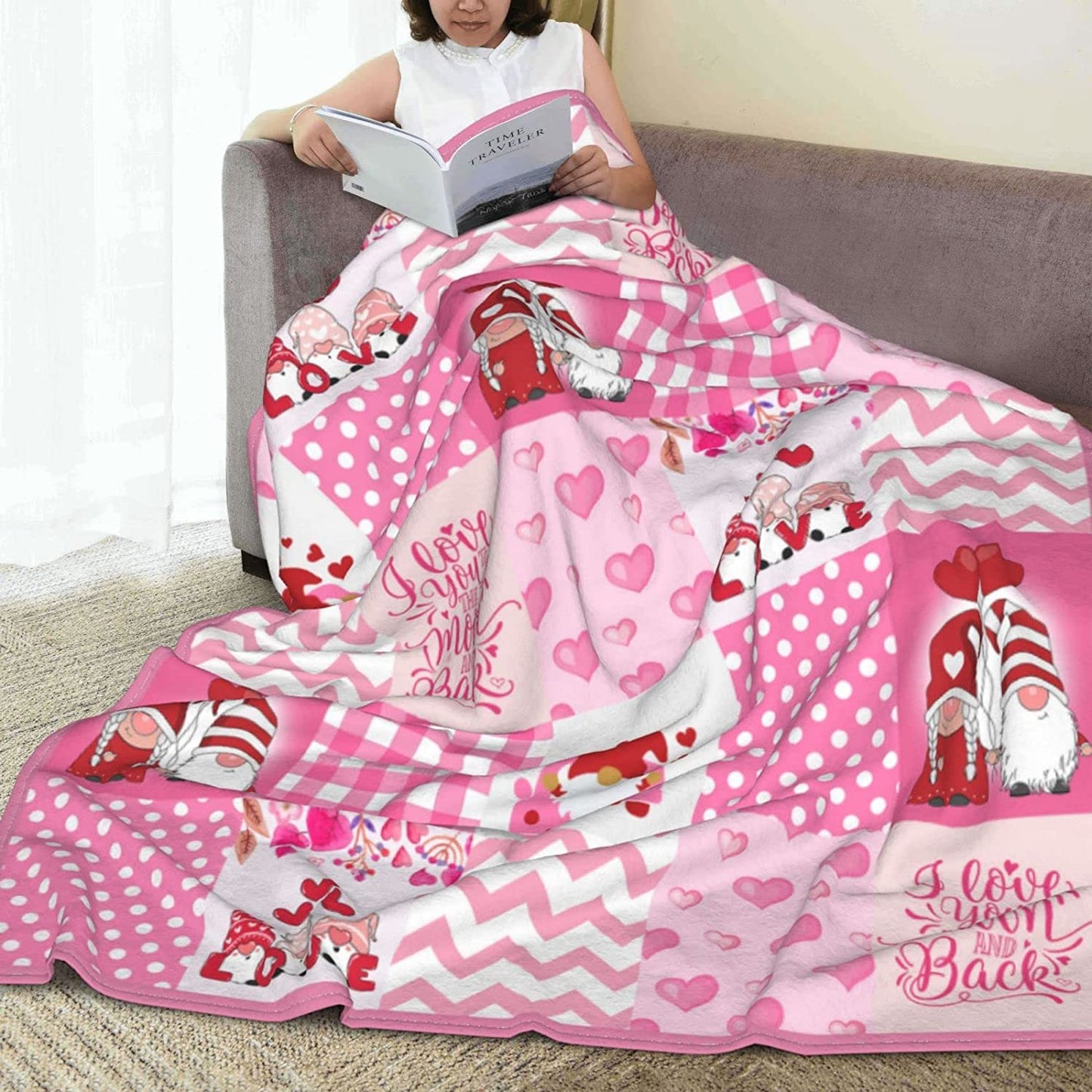 Valentines Day Gnomes Throw Blanket, Gifts For Her Wife Girlfriend Blankets, Gnomes Couple Blanket For Wedding Anniversary Birthday Valentine's Day