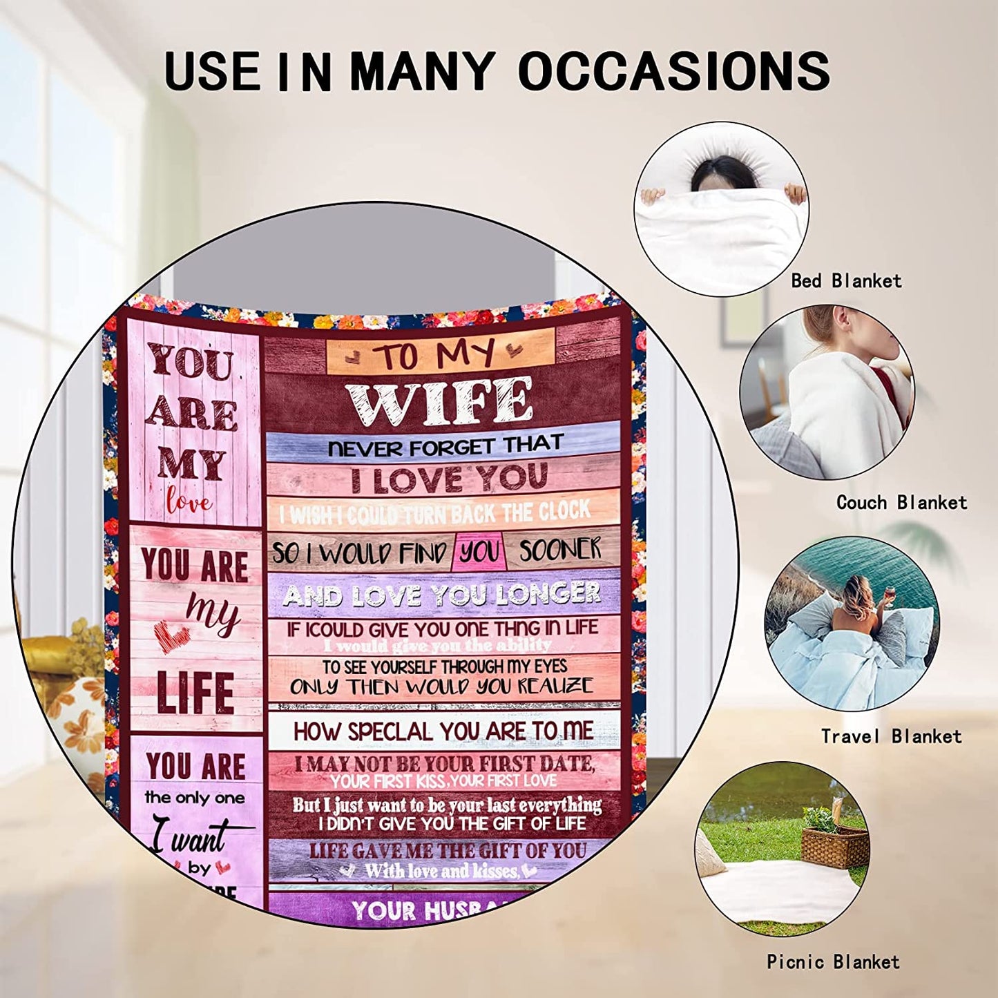 To My Wife Blanket from Husband, Romantic Valentine Anniversary Birthday Gift for Wife, Soft Warm Lightweight Fleece Throw Blanket, Best Gift Ideas For Wife