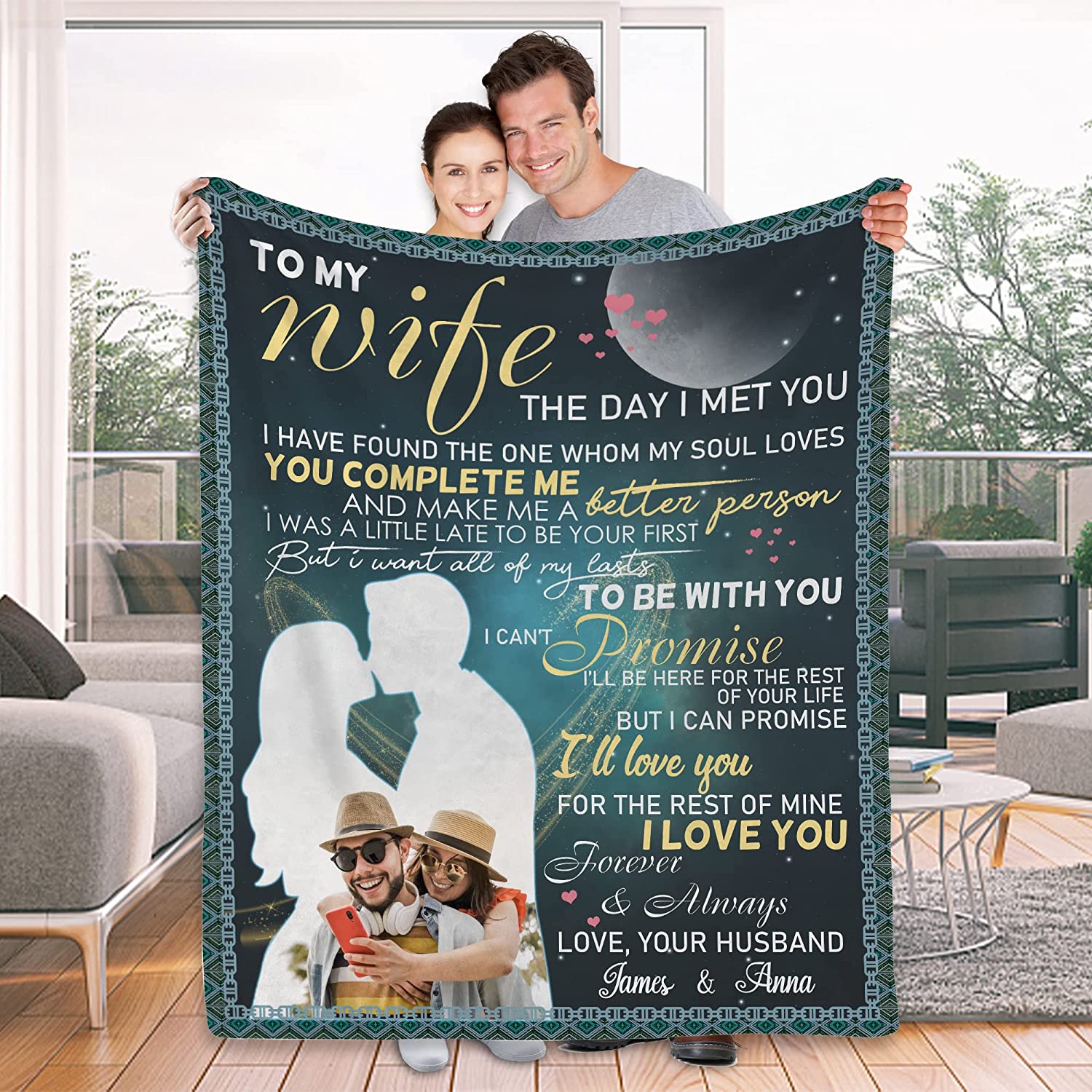 Personalized Gift For Wife Blankets - To My Wife, Couple Blanket - Custom Romantic Gift For Wife, Lover, Newlyweds, Birthday, Anniversary Wedding, Christmas, Valentine's Day Blanket - The Day I Met You Blanket