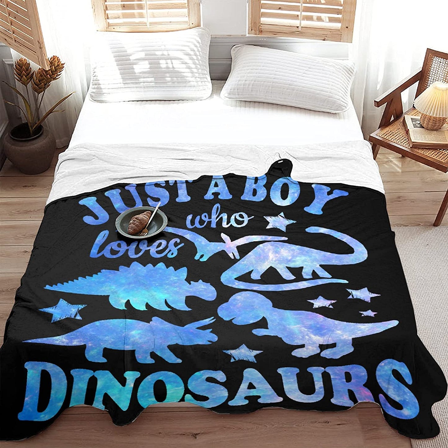 Birthday Gift For Son, Dinosaur Blanket, Gift For Son, Birthday's Gift For Dinosaur Lovers, Just A Boy Who Loves Dinosaurs Blanket