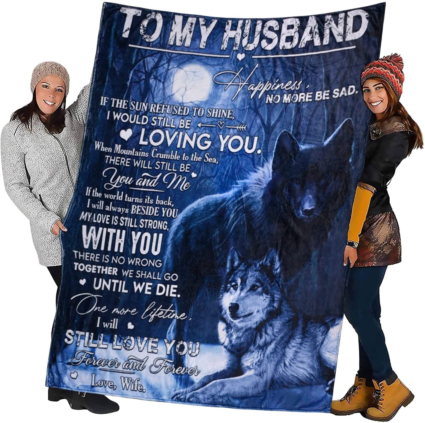 Gift For Husband Blanket - To My Husband, Love Letter, Wolf Under The Moon Blanket - Romantic Gift For Husband From Wife, Birthday, Christmas, Valentines, Anniversary Blanket