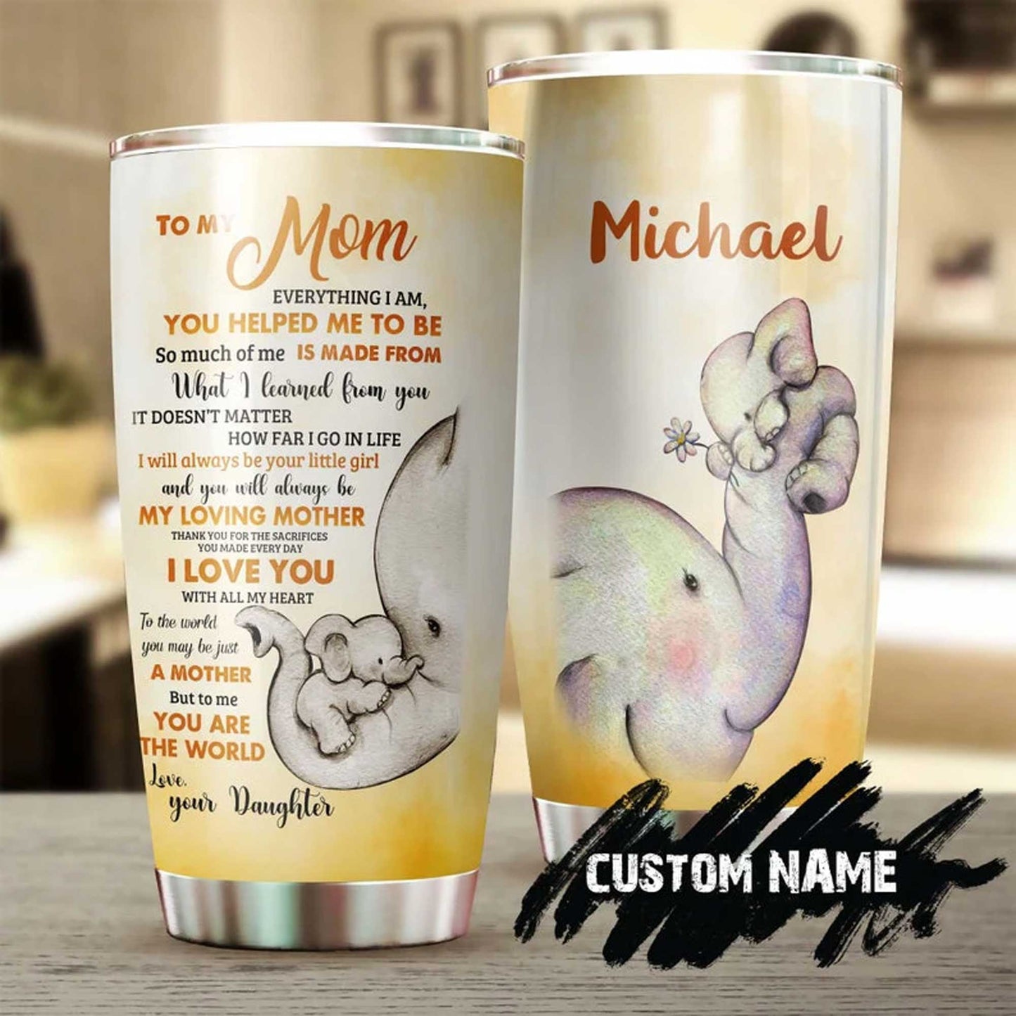 Personalized Mother's Day Gift Tumbler - Custom Gift For Mother's Day, Presents for Mom - Elephant Mom Tumbler - You Are The World To Me Tumbler