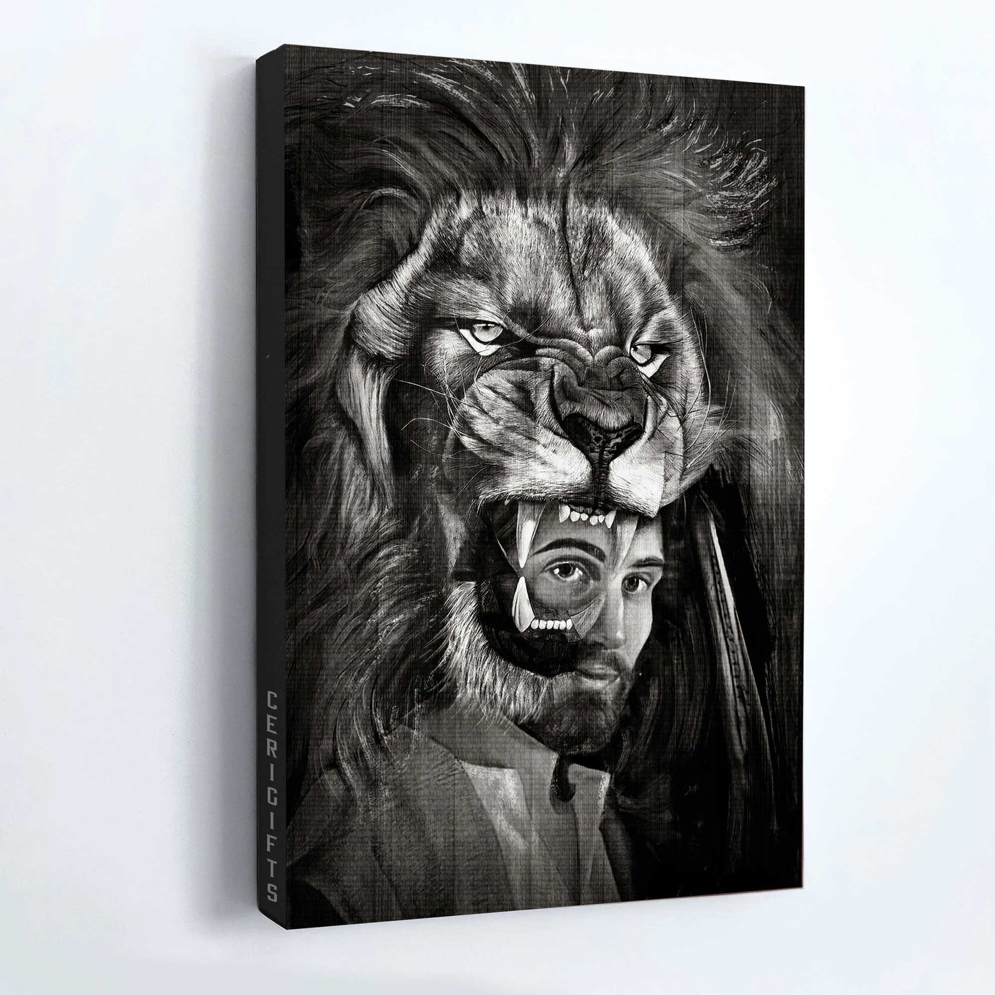 Jesus Portrait Canvas - Lion of Judah, Jesus painting, Black and white art Portrait Canvas - Inspirational gift, Gift For Religious Christian