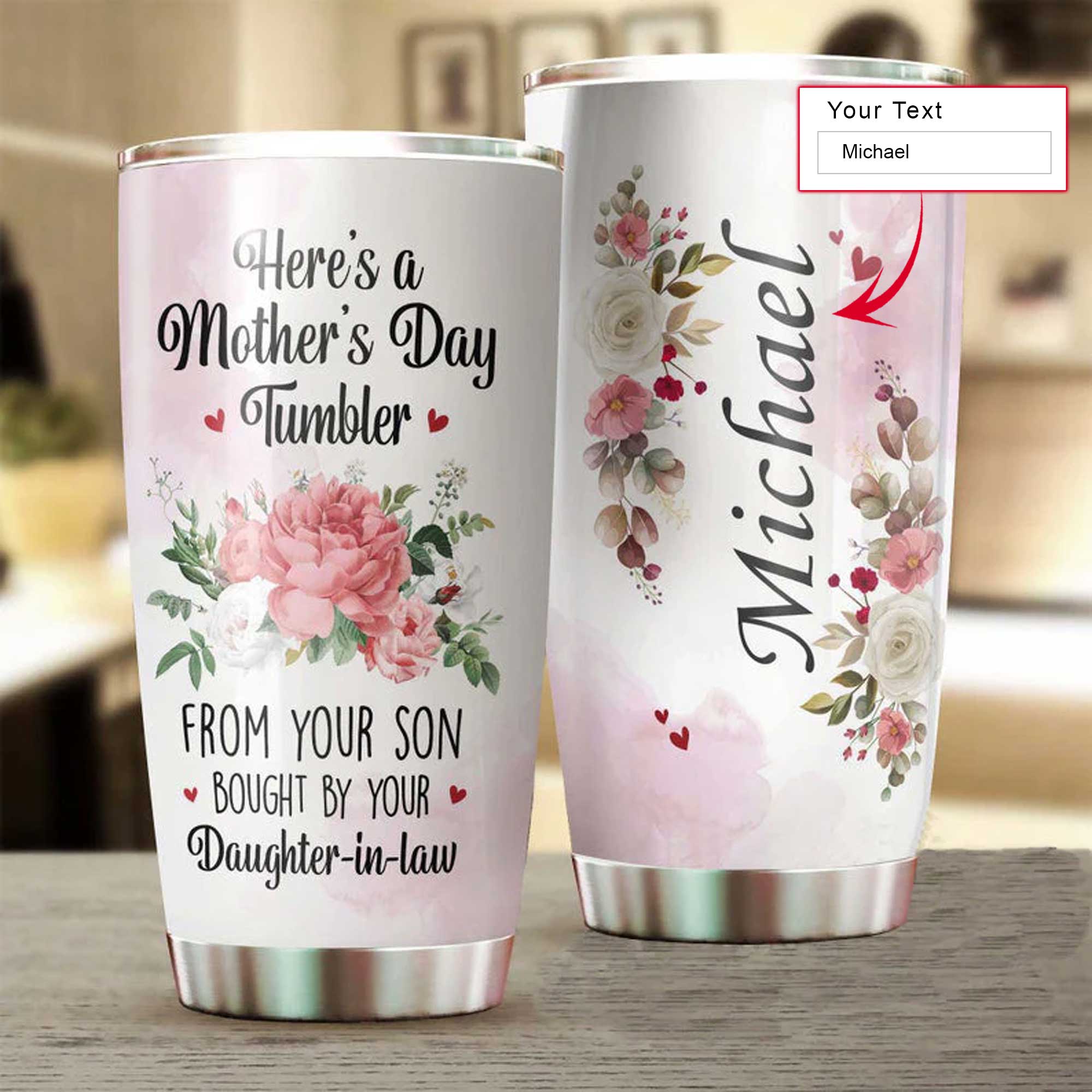 Rose Personalized Mother's Day Gift Tumbler - Custom Gift For Mother's Day, Presents for Mom In Law - Here's a Mother's Day Tumbler