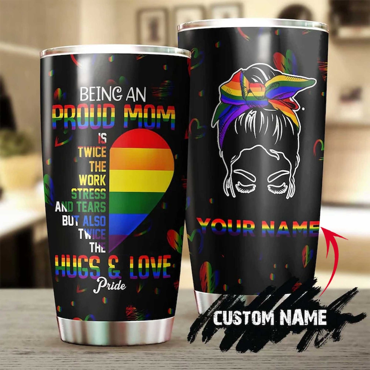 Personalized Mother's Day Gift Tumbler - Custom Gift For Mother's Day, Presents For LGBT Mom From Son Daughter - LGBT Mom Hugs Love Pride Tumbler