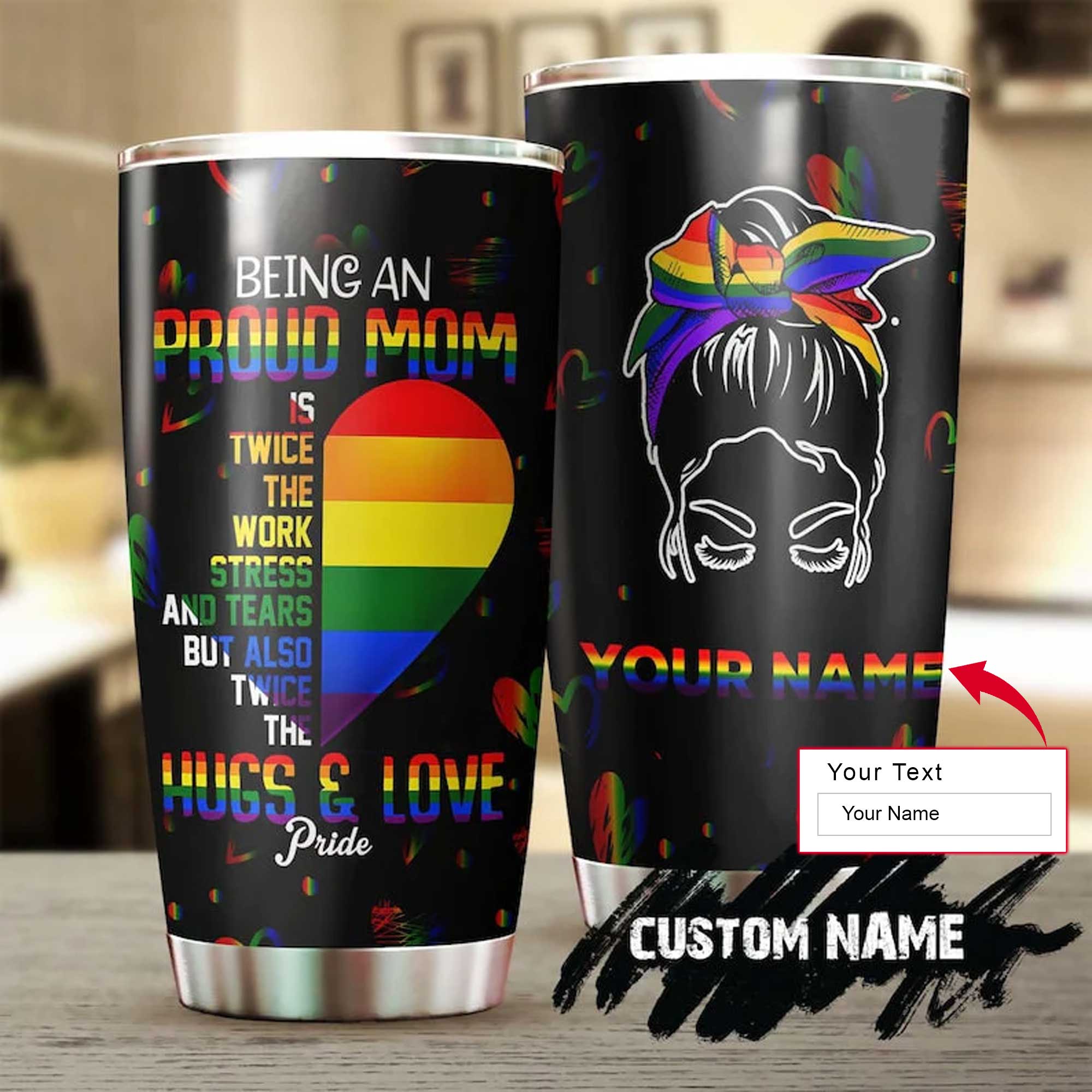 Personalized Mother's Day Gift Tumbler - Custom Gift For Mother's Day, Presents For LGBT Mom From Son Daughter - LGBT Mom Hugs Love Pride Tumbler