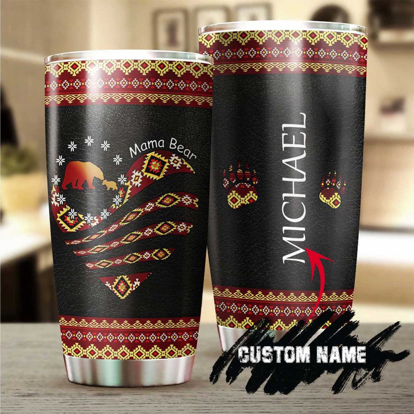 Personalized Mother's Day Gift Tumbler - Custom Gift For Mother's Day, Presents For Mom From Son Daughter - Mama Bear Cute Heart Bear Paws Tumbler