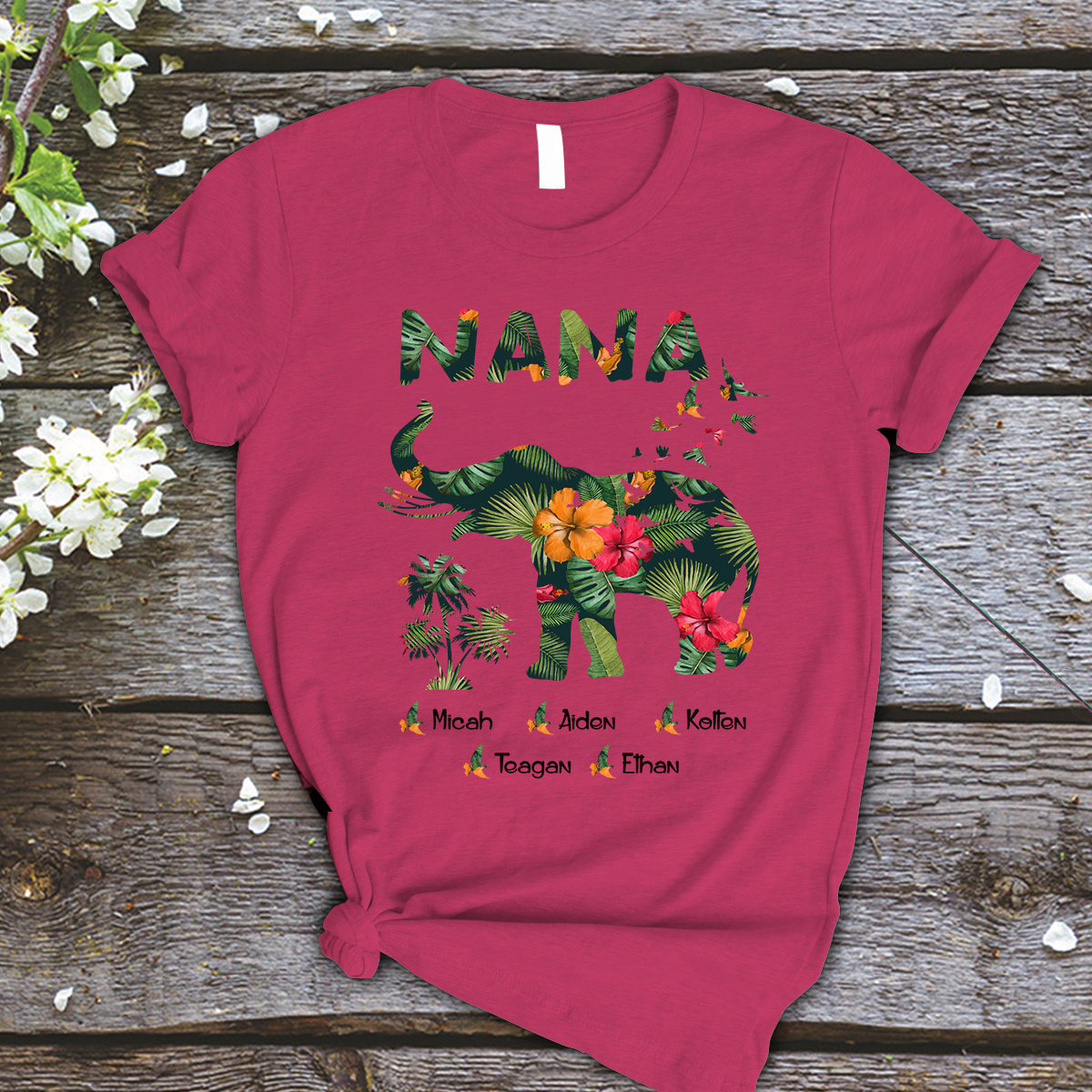 Nana and Kids Custom Name T-shirt, Nana Elephant, Elephant Lovers Gift for Mama Mother Grandma Personalized Shirt - Perfect Gift For Gigi, Nana, Mimi, Grandma