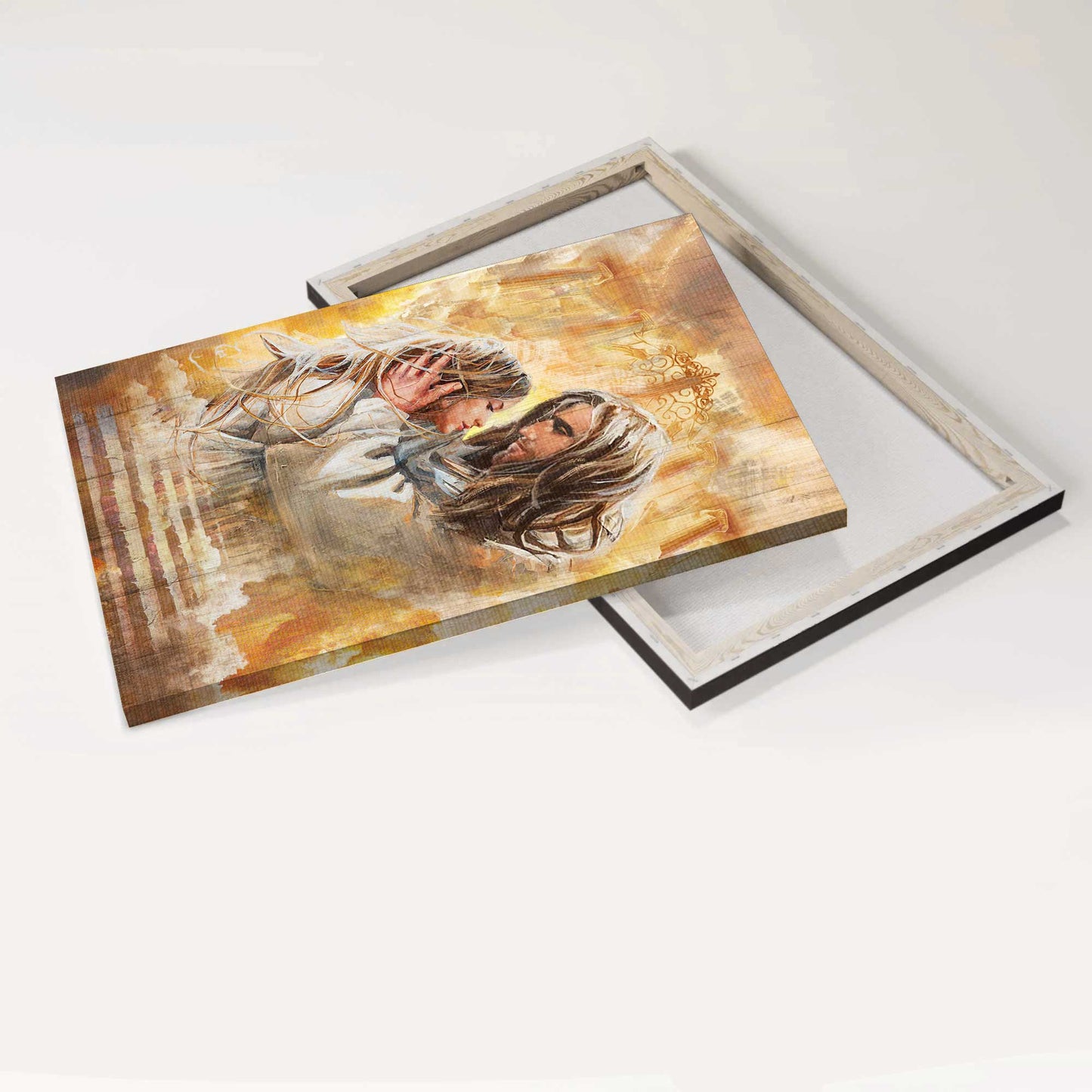 God, Faith, Jesus Landscape Canvas, Christian Wall Art - Beautiful woman, Jesus painting, Golden cloud drawing, First day in heaven Landscape Canvas - Wall Decor Framed Gift For Christian, Believe in Jesus
