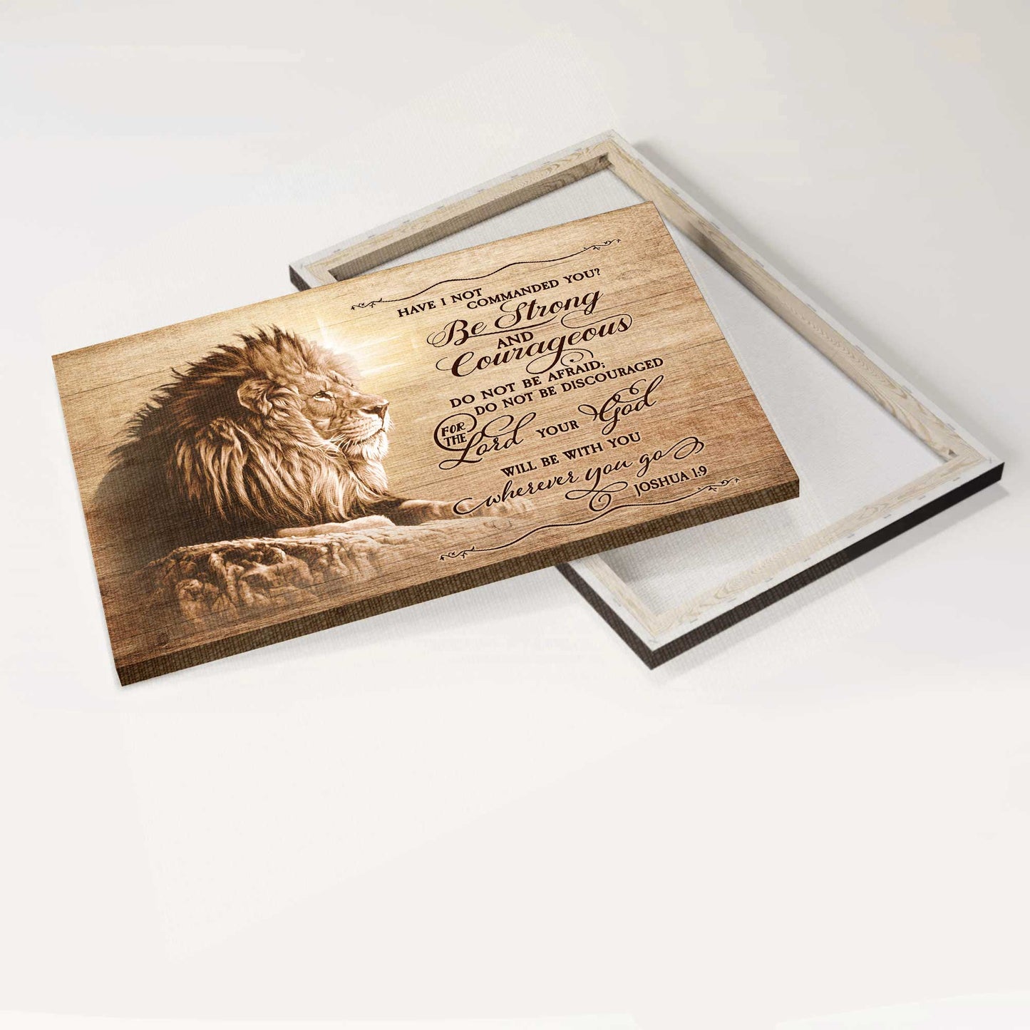 Joshua 1:9 Be strong and courageous, Do not be frightened, Lion of Judah - Jesus Landscape Canvas Prints, Wall Art