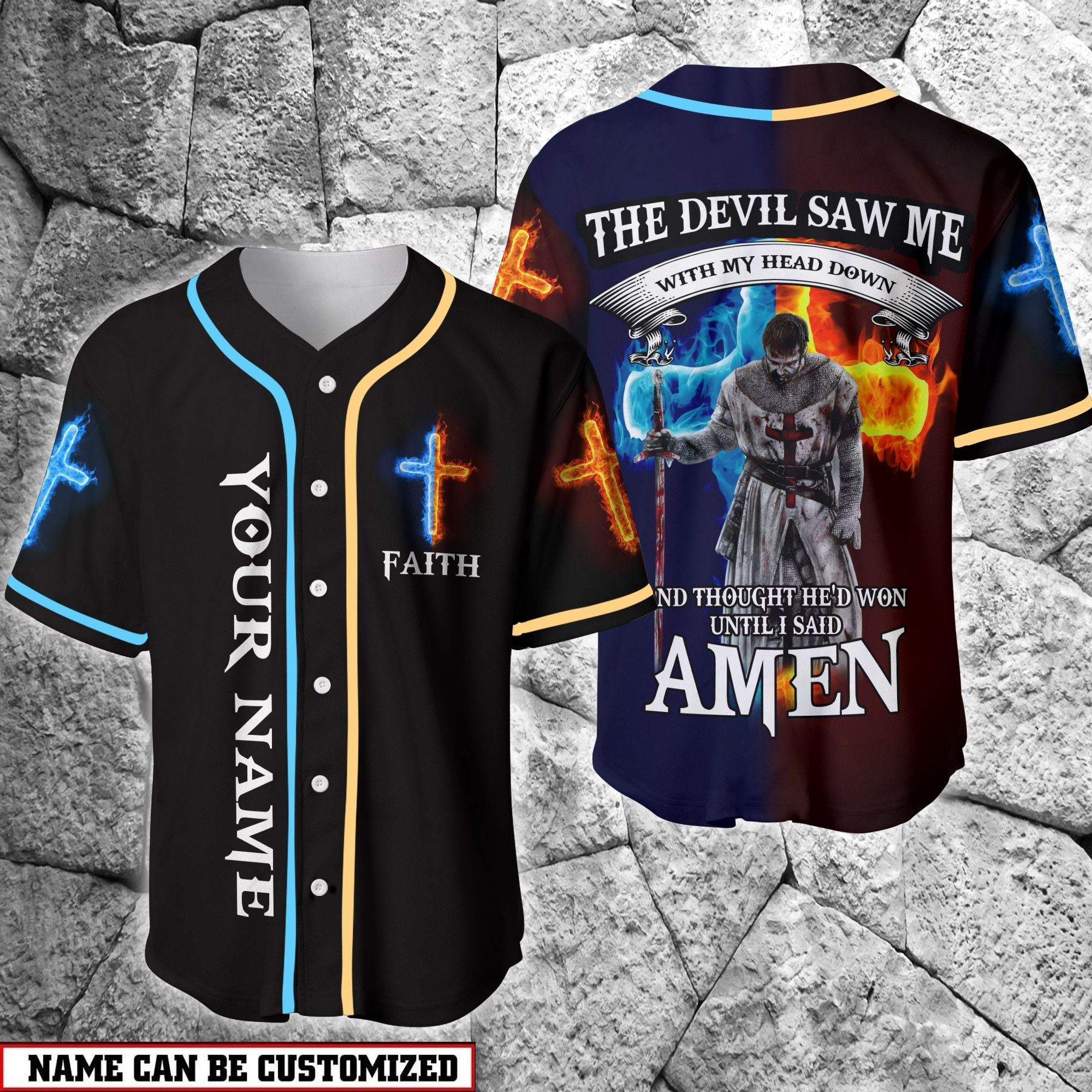 Personalized Jesus Baseball Jersey - Cross Flame Baseball Jersey - Gift For Christians - Knight I Said Amen Custom Baseball Jersey Shirt For Men Women