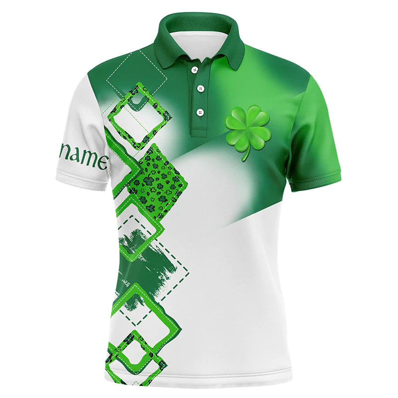 Golf Men Polo Shirts, Custom Name Green Clover St Patrick's Day Apparel - Personalized Gift For Men, Husband, Boyfriend, Lovers