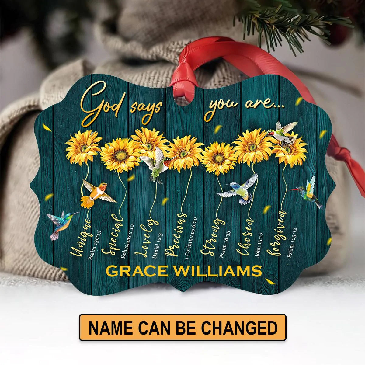 Jesus Aluminum Ornament - Personalized Sunflower, Hummingbird Aluminium Ornament - Custom Gift For Christian - God Says You Are Unique Aluminium Ornament
