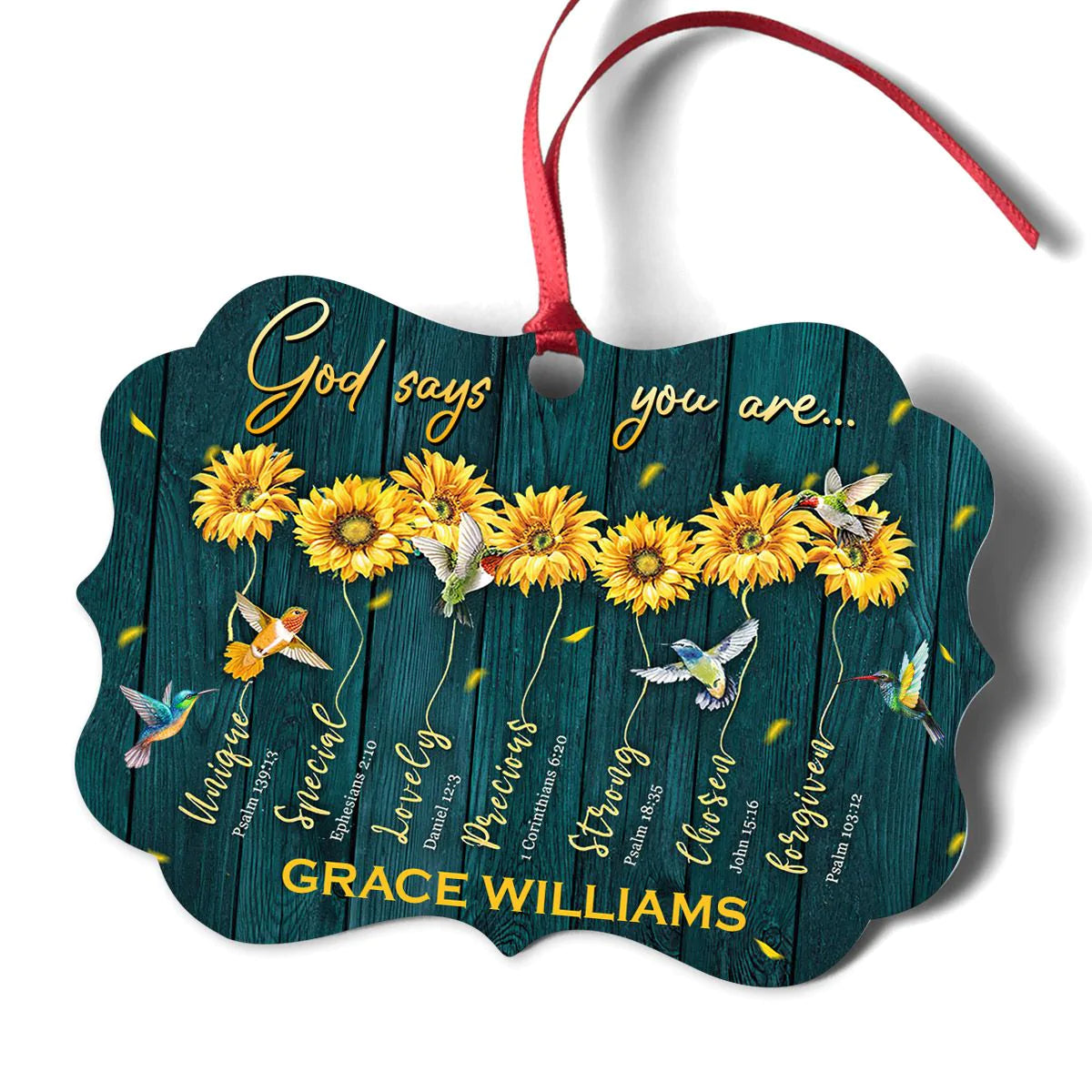 Jesus Aluminum Ornament - Personalized Sunflower, Hummingbird Aluminium Ornament - Custom Gift For Christian - God Says You Are Unique Aluminium Ornament