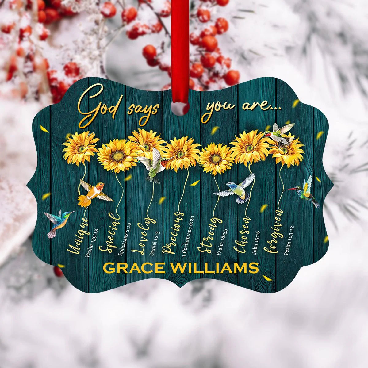 Jesus Aluminum Ornament - Personalized Sunflower, Hummingbird Aluminium Ornament - Custom Gift For Christian - God Says You Are Unique Aluminium Ornament