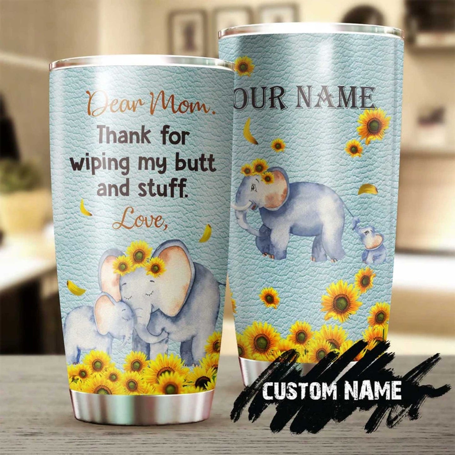 Personalized Mother's Day Gift Tumbler - Custom Gift For Mother's Day, Presents For Mom From Daughter Son - Elephant Tumbler, Dear Mom Thanks Tumbler