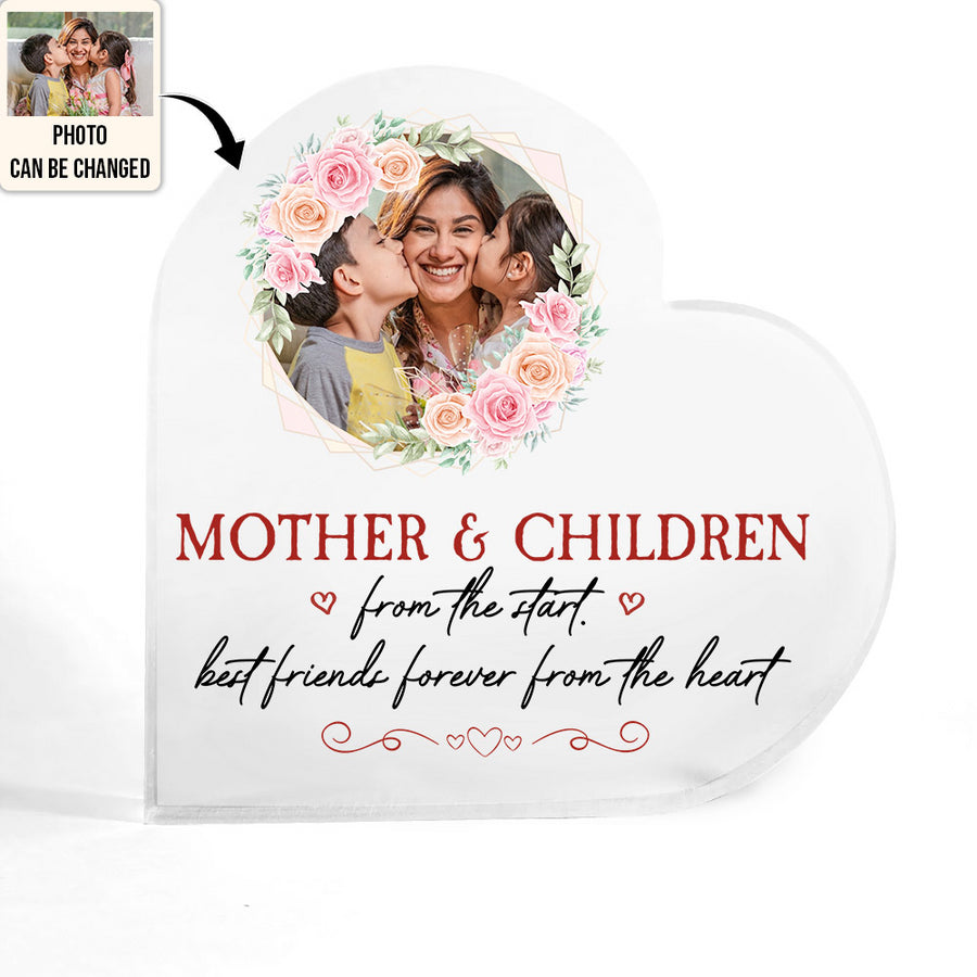 Mother's Day Gifts, Mother And Children Custom Photo - Heart Shaped Acrylic Plaque - Personalized Photo Gifts For Mother, Mom, Mama, Grandma