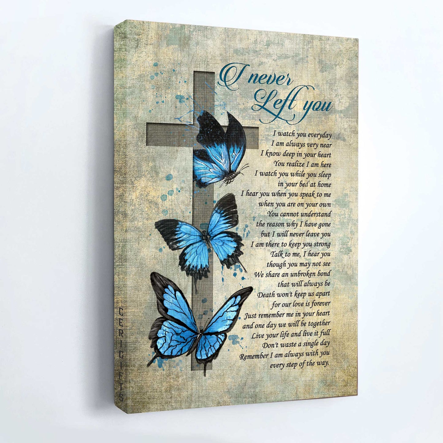 Heaven Portrait Canvas - Big Butterfly, Cross Symbol Portrait Canvas - Memorial Gift For Family Members - I Never Left You Portrait Canvas