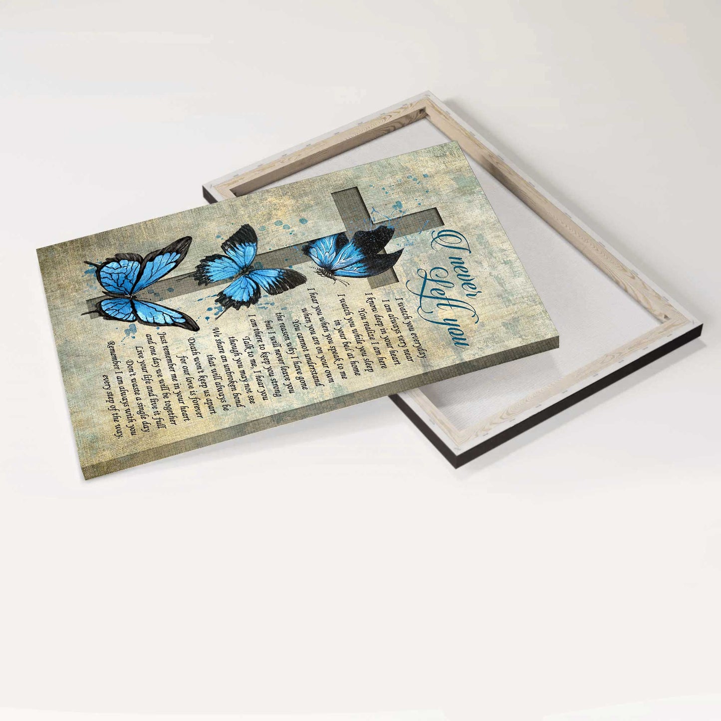 Heaven Portrait Canvas - Big Butterfly, Cross Symbol Portrait Canvas - Memorial Gift For Family Members - I Never Left You Portrait Canvas