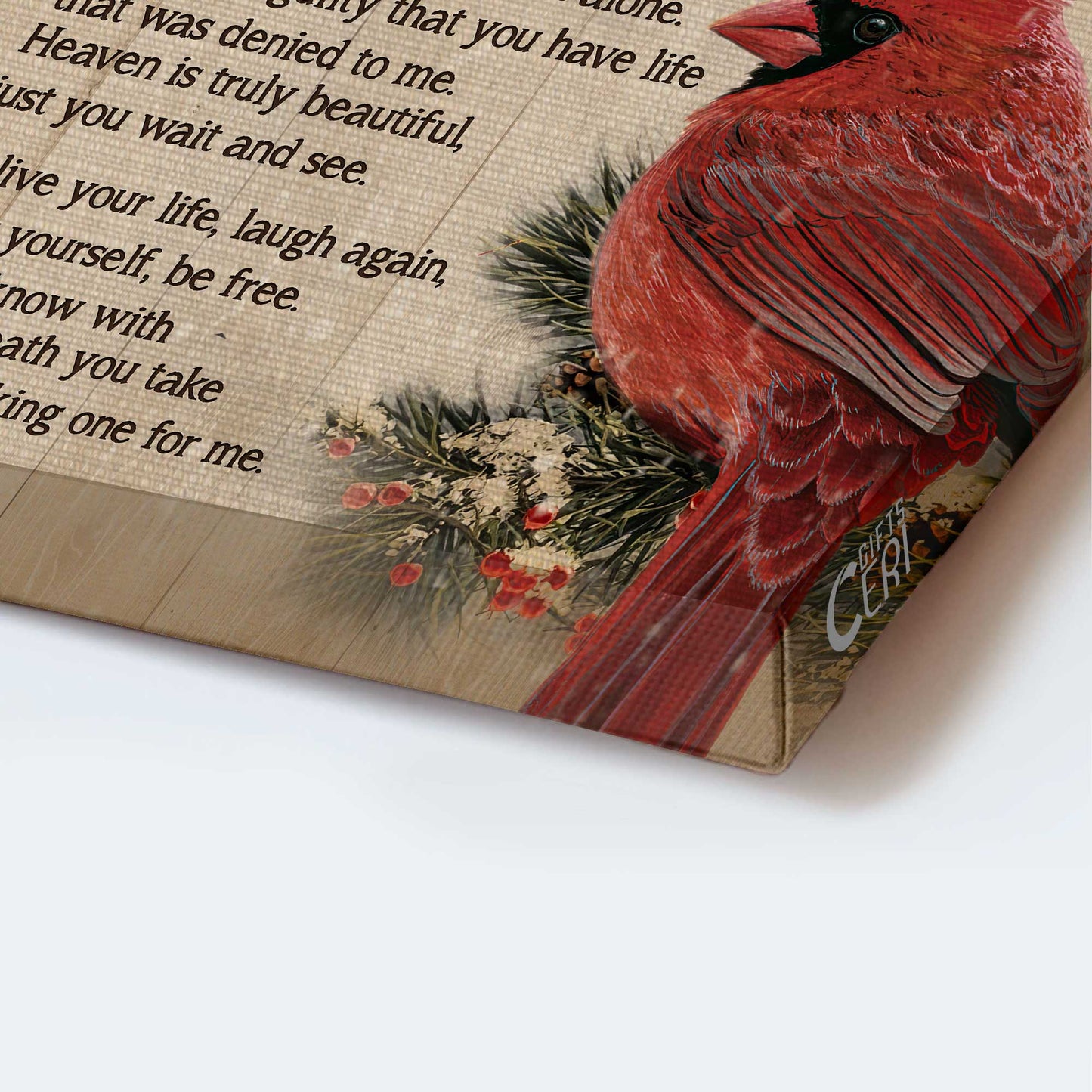 Heaven Portrait Canvas, Big Cardinal Drawing, Frozen Cranberry, Winter Drawing Portrait Canvas, Memorial Gift For Family Members - As I Sit In Heaven