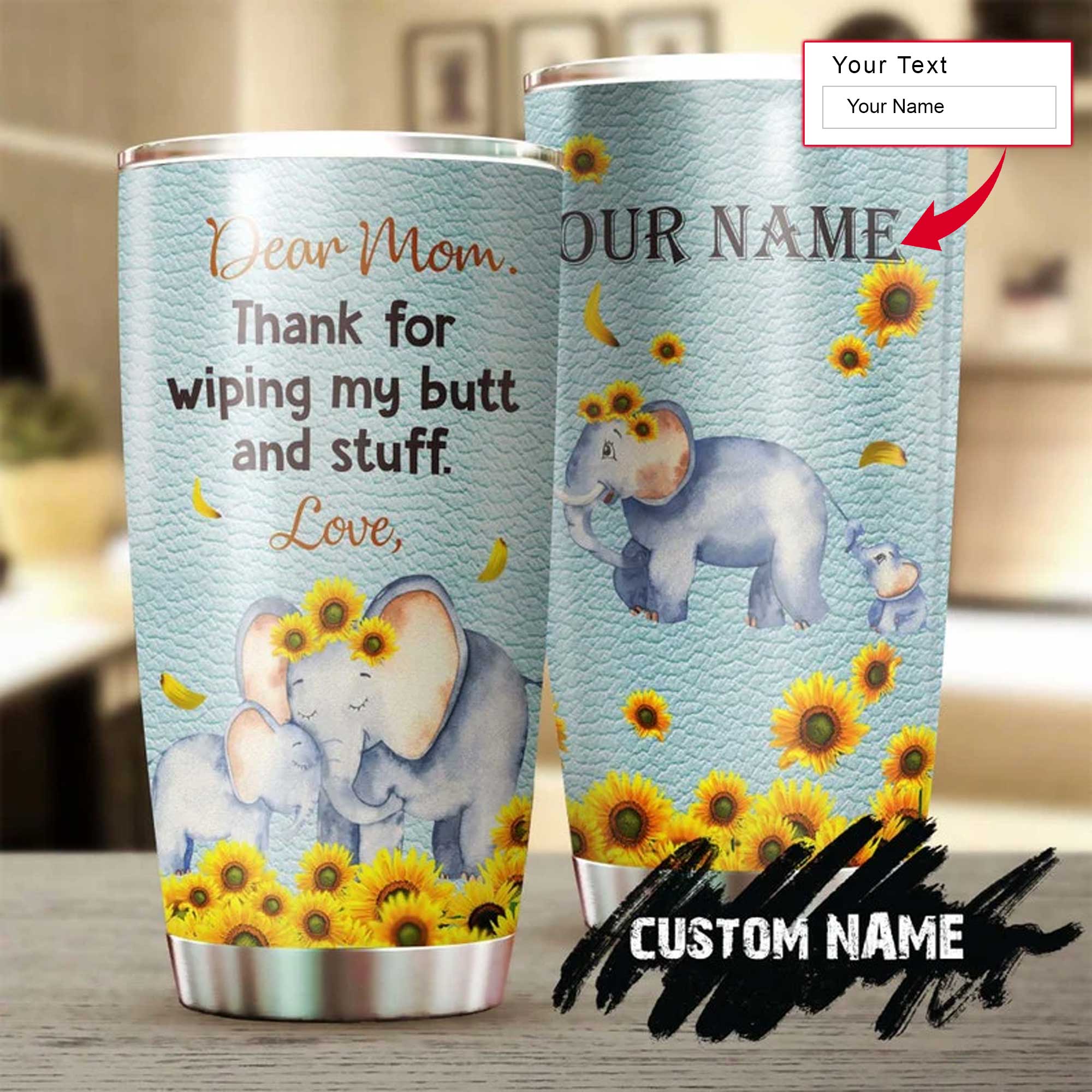 Personalized Mother's Day Gift Tumbler - Custom Gift For Mother's Day, Presents For Mom From Daughter Son - Elephant Tumbler, Dear Mom Thanks Tumbler