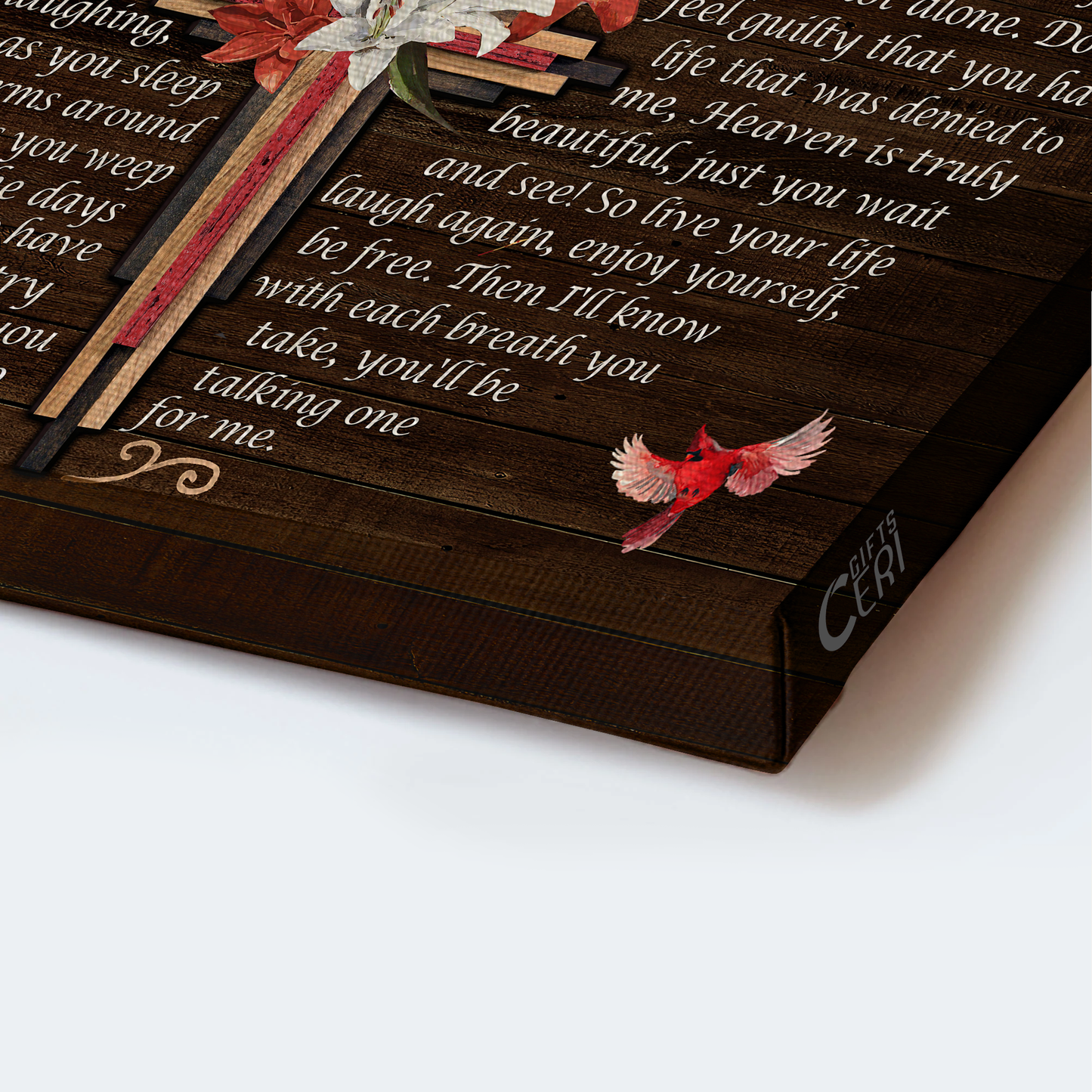 Heaven Landscape Canvas - Big cross, Lily flower painting, Red cardinal Landscape Canvas - Memorial Gift For Family Members - As I sit in heaven Landscape Canvas