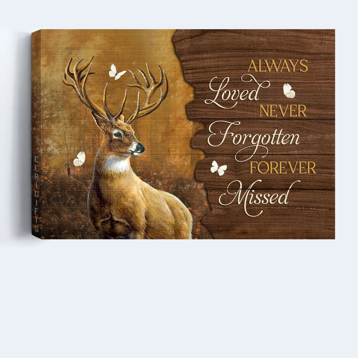 Heaven Landscape Canvas - Big deer painting, White butterfly, Dark forest Landscape Canvas - Memorial Gift For Family Members - Always loved Never forgotten Forever missed