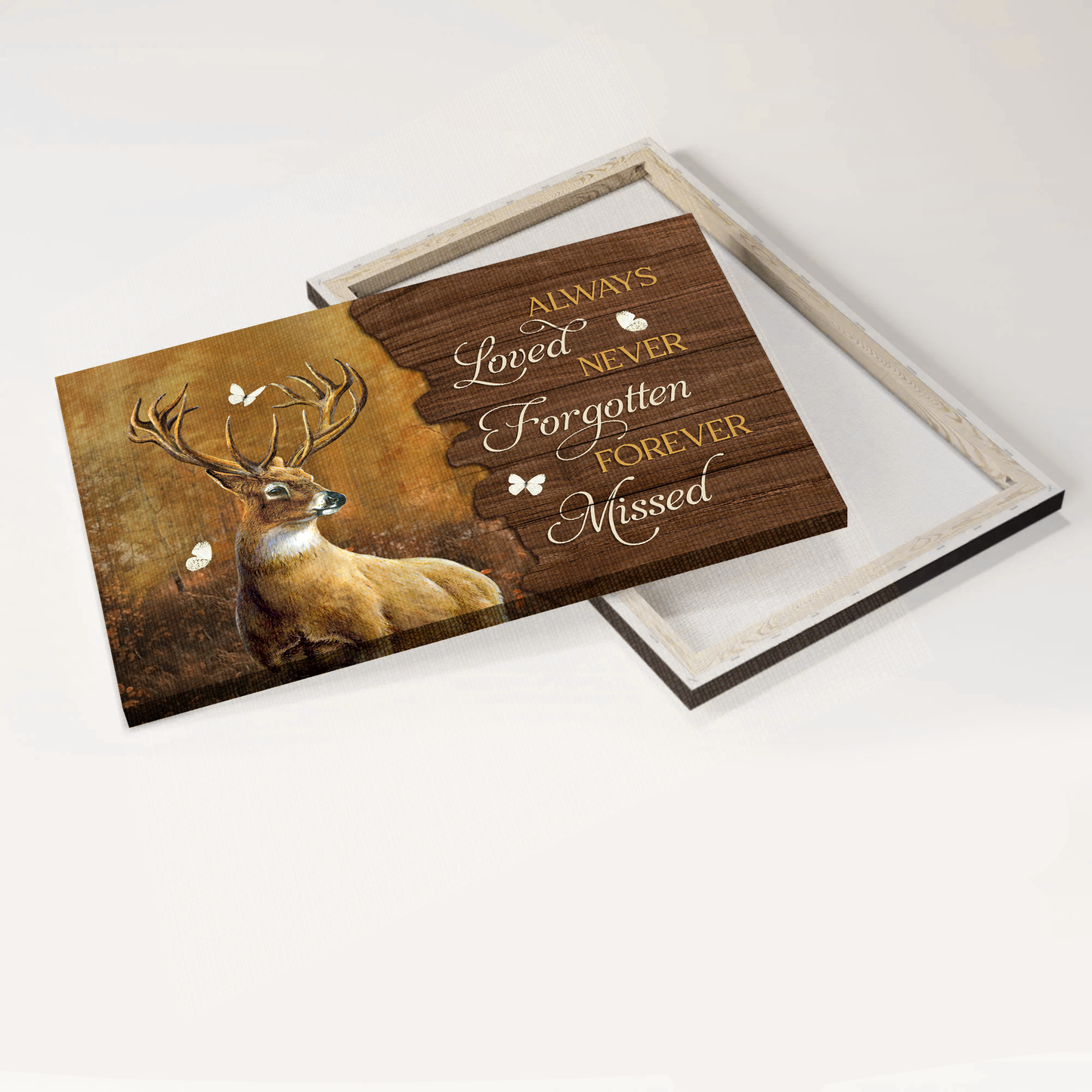 Heaven Landscape Canvas - Big deer painting, White butterfly, Dark forest Landscape Canvas - Memorial Gift For Family Members - Always loved Never forgotten Forever missed