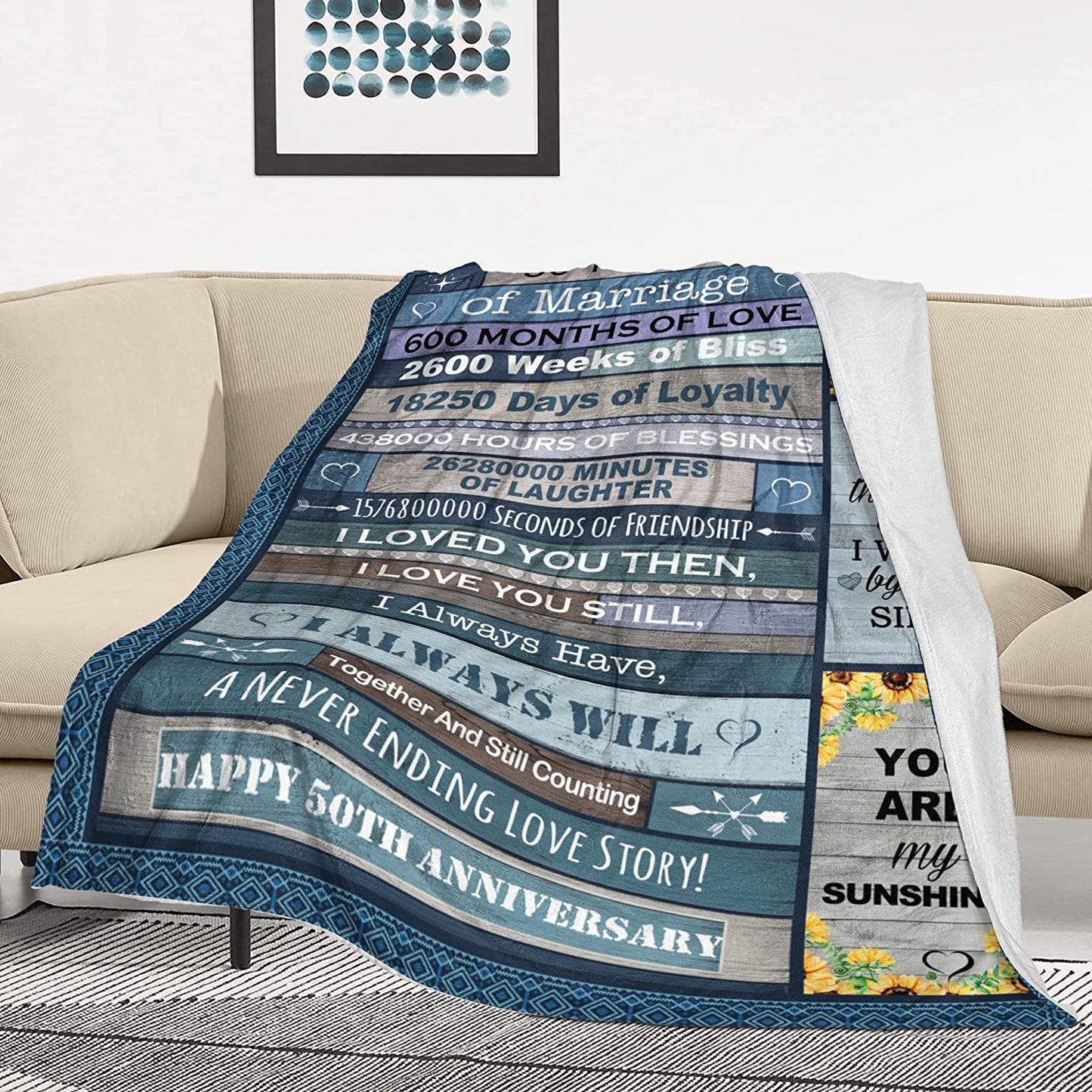 Wedding Anniversary Gift For Couple, 50Th Wedding Anniversary Blanket For Life Partner Gift For Birthday Valentine's Day 50 Years Of Love Celebration Gifts For Mom Dad Fiftieth Golden Anniversary Blankets For Husband Wife