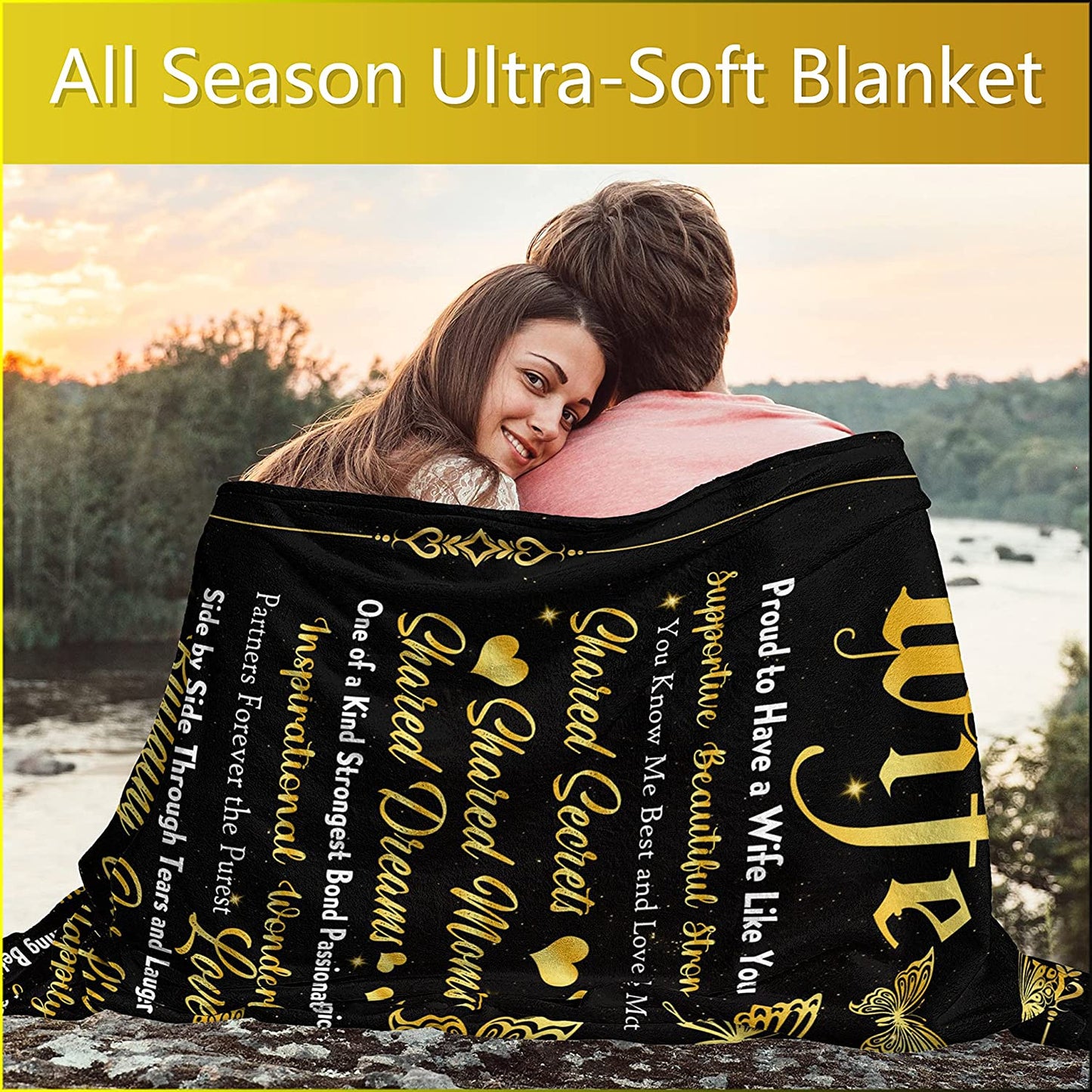 To My Wife Blanket, Wife Gifts Blanket From Husband, Valentine's Day Gifts For Wife, Wife Birthday Gift Ideas - To My Wife Gold Butterfly Blanket