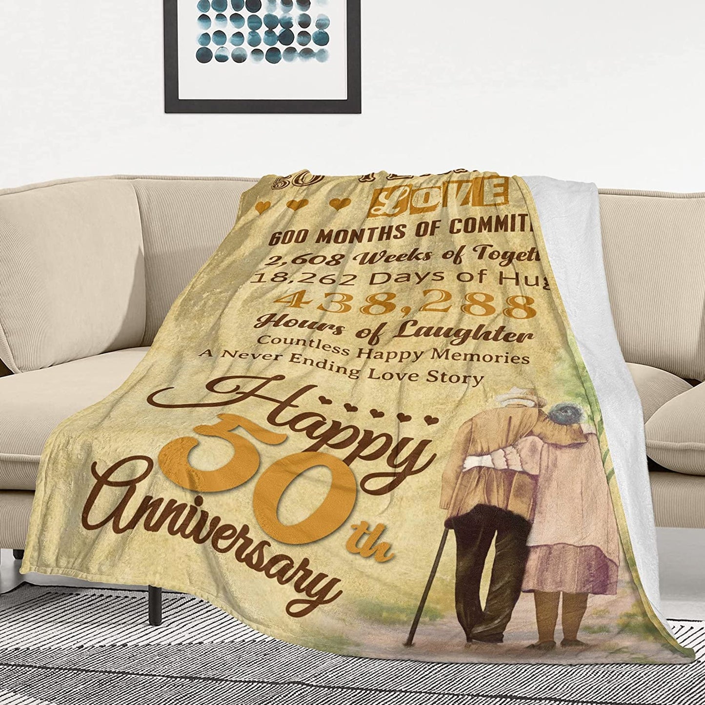 50Th Anniversary Blanket Gifts For Couple Wife Husband Fiftieth Golden Wedding Blanket 60X 50 For Mom Dad Him Her Parents 50 Years Of Marriage Throw Blankets Valentine's Day Love Gifts Ideas