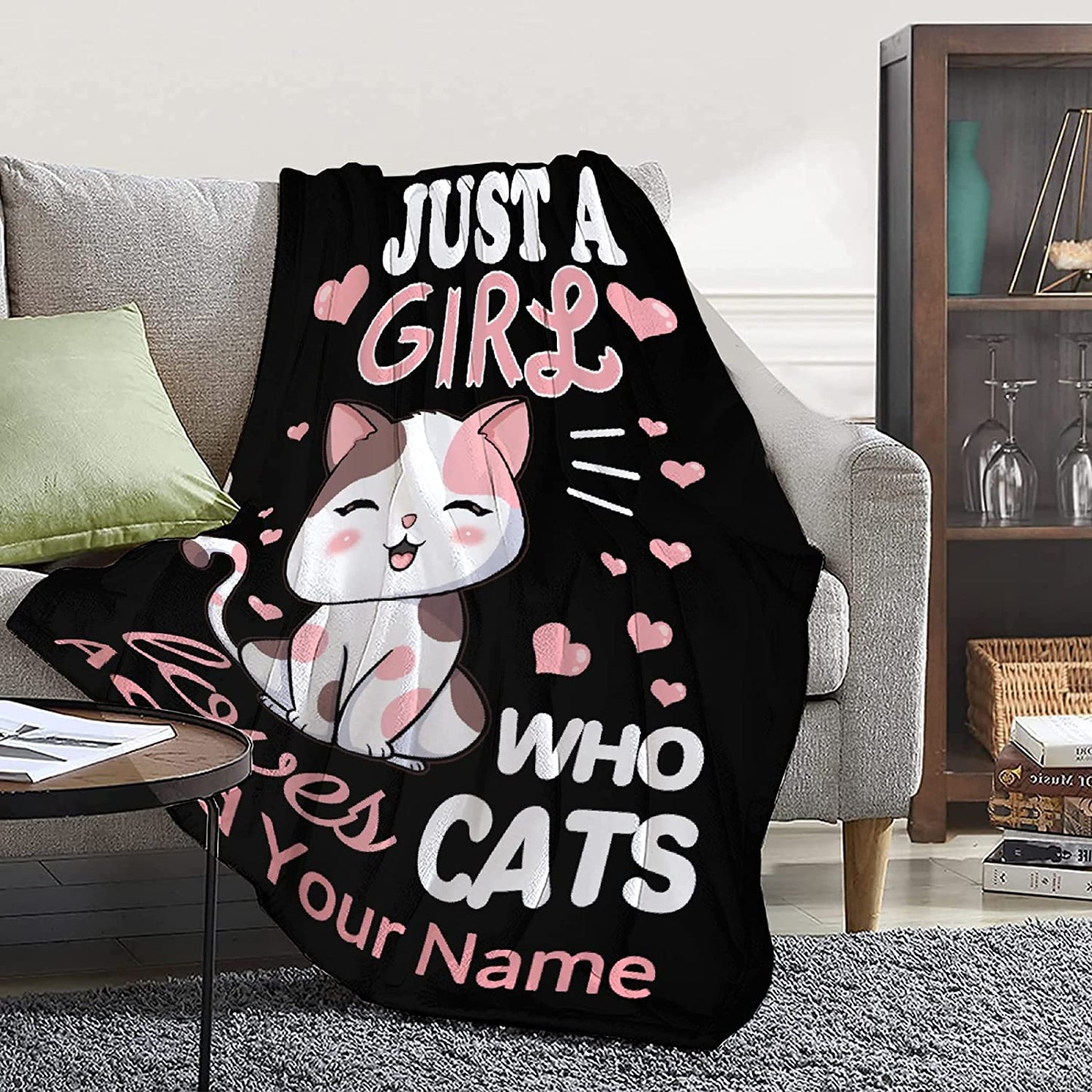 Personalized Cat Blanket - Cute Animals Blankets - Custom Gift For Cat Lovers, Kittens, Daughters, Women, Kids - Just A Girl Who Loves Cats Blankets