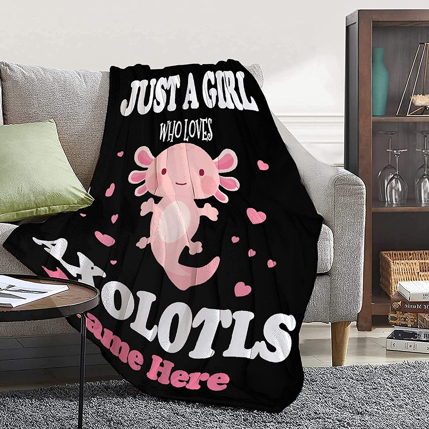 Personalized Axolotl Blanket - Gift For Axolotl Lover - Custom Name Cute Animals Fish Decor Kids - Just A Girl Who Loves Axolotls Plush Soft Flannel Blankets for Couch Bed Chair