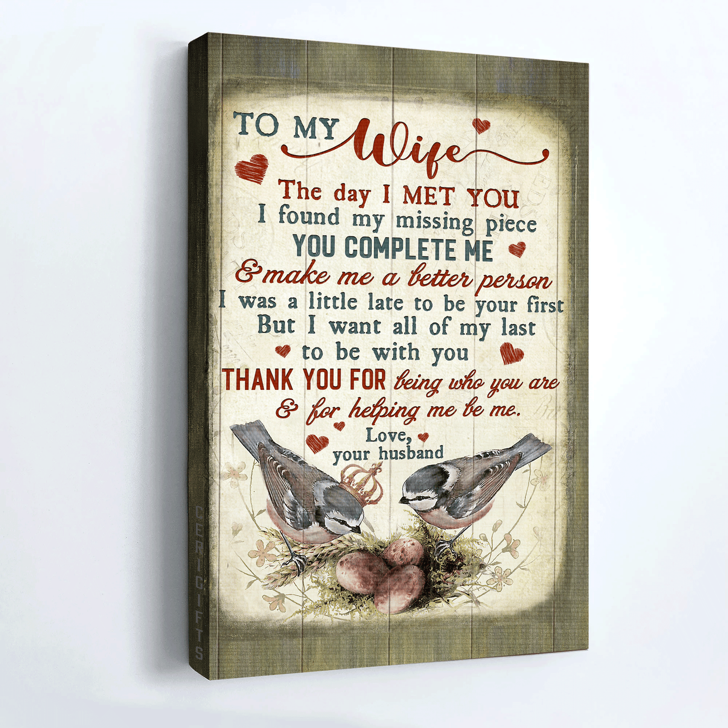 Couple Portrait Canvas - Bird couple, Eggs, Nest Portrait Canvas - Gift For Couple, Spouse, Lover - You complete me and make me a better person Portrait Canvas