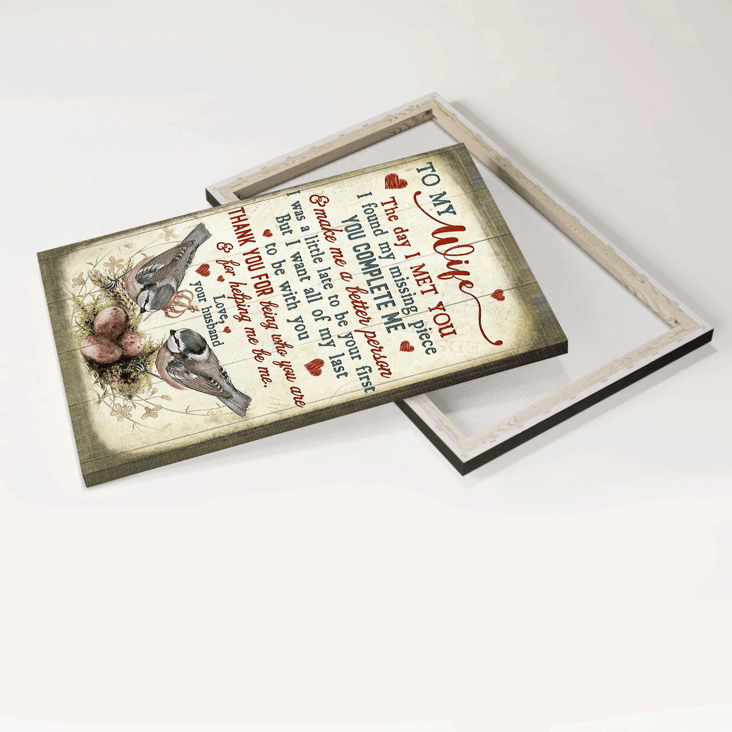 Couple Portrait Canvas - Bird couple, Eggs, Nest Portrait Canvas - Gift For Couple, Spouse, Lover - You complete me and make me a better person Portrait Canvas