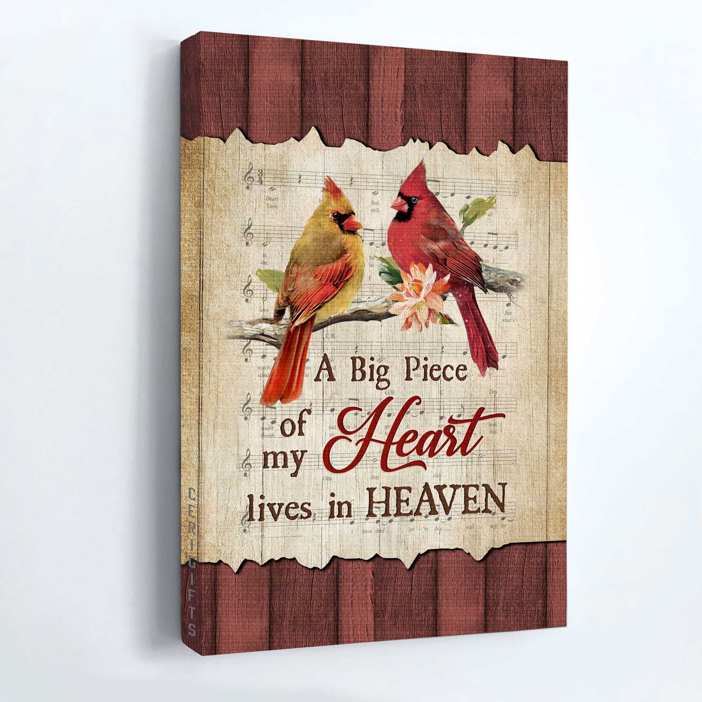 Heaven Portrait Canvas - Bird couple, Male and female cardinals Portrait Canvas - Memorial Gift For Family Members - A piece of my heart in heaven Portrait Canvas
