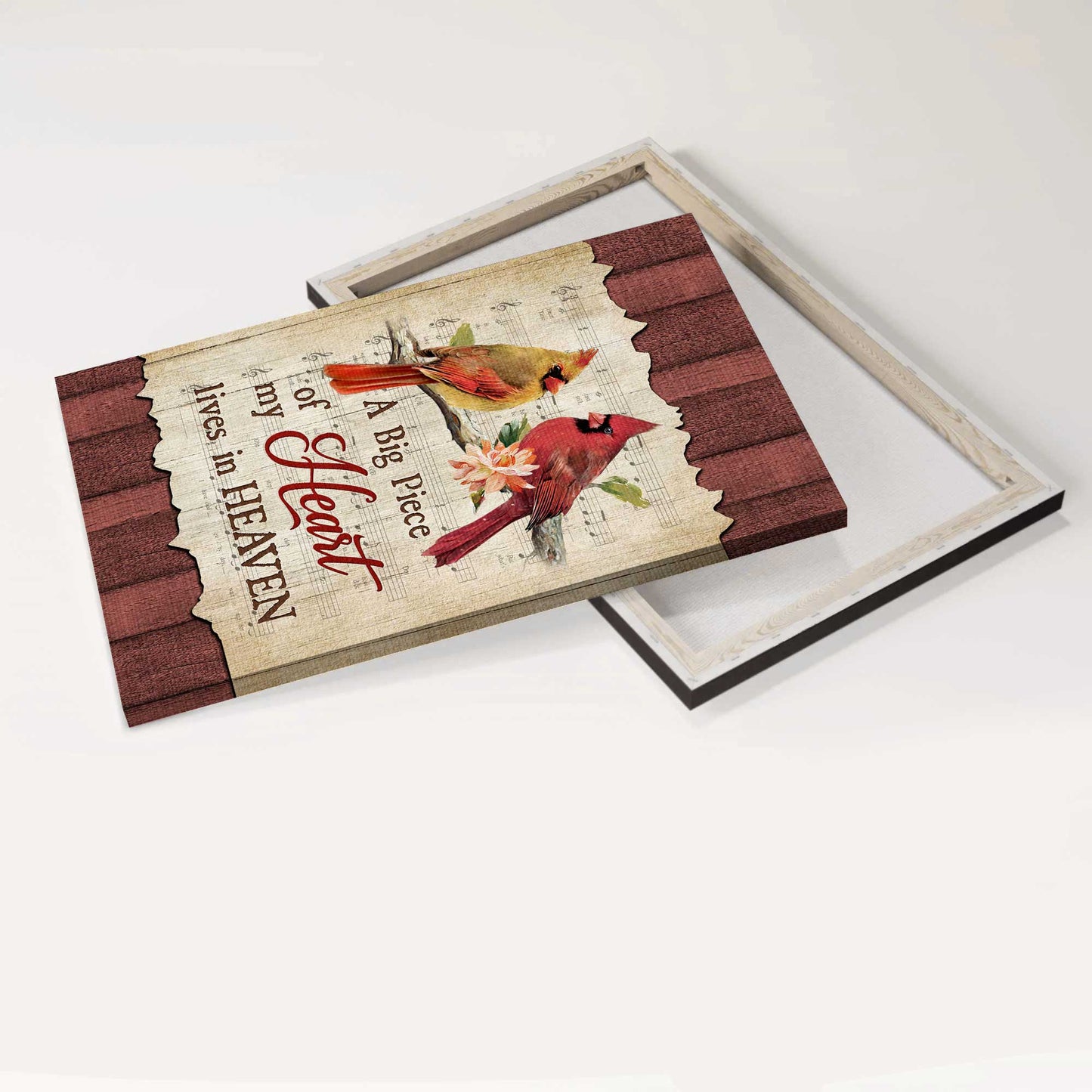 Heaven Portrait Canvas - Bird couple, Male and female cardinals Portrait Canvas - Memorial Gift For Family Members - A piece of my heart in heaven Portrait Canvas