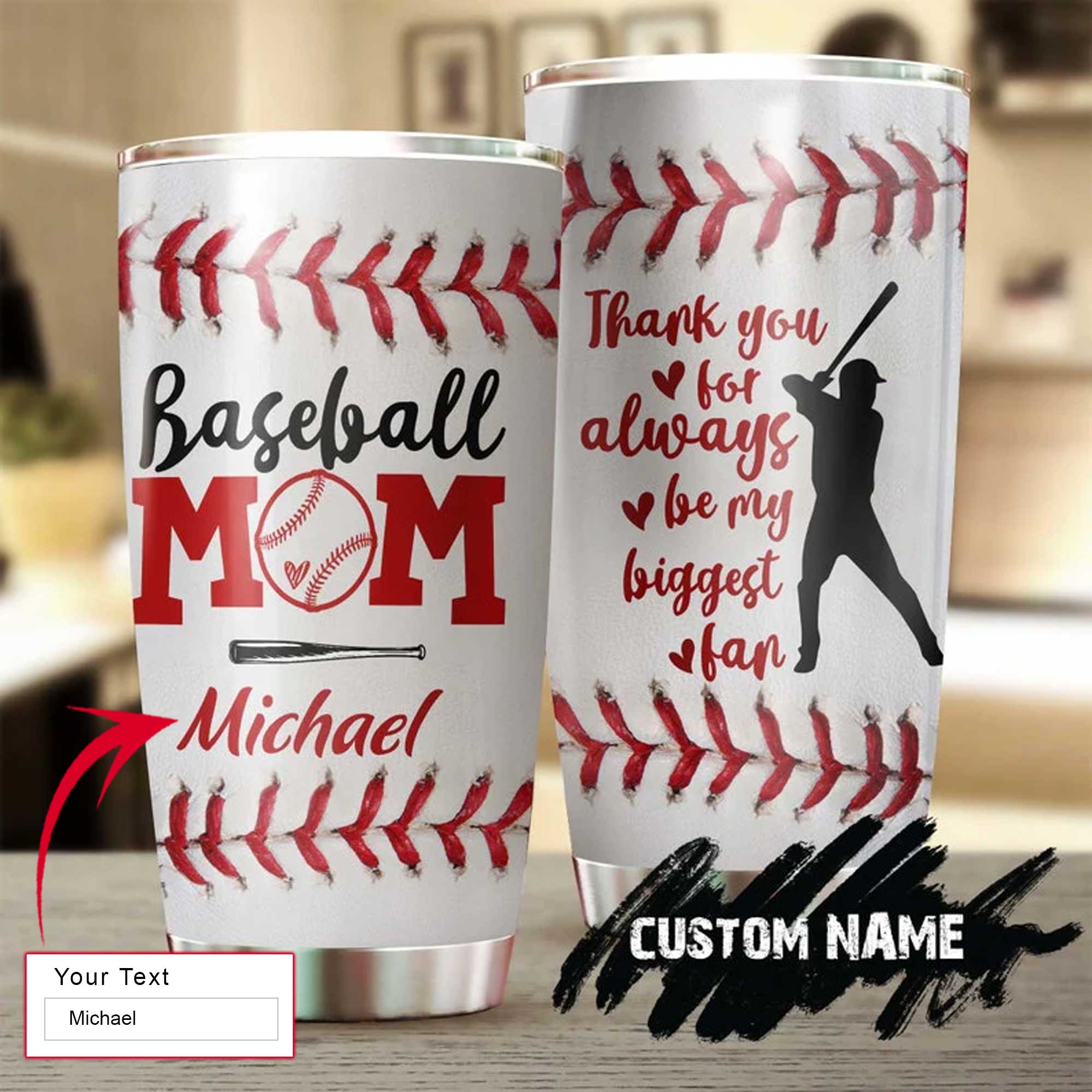 Personalized Mother's Day Gift Tumbler - Custom Gift For Mother's Day, Presents For Mom-Baseball Mom Thank You For Always Being My Biggest Fan Tumbler