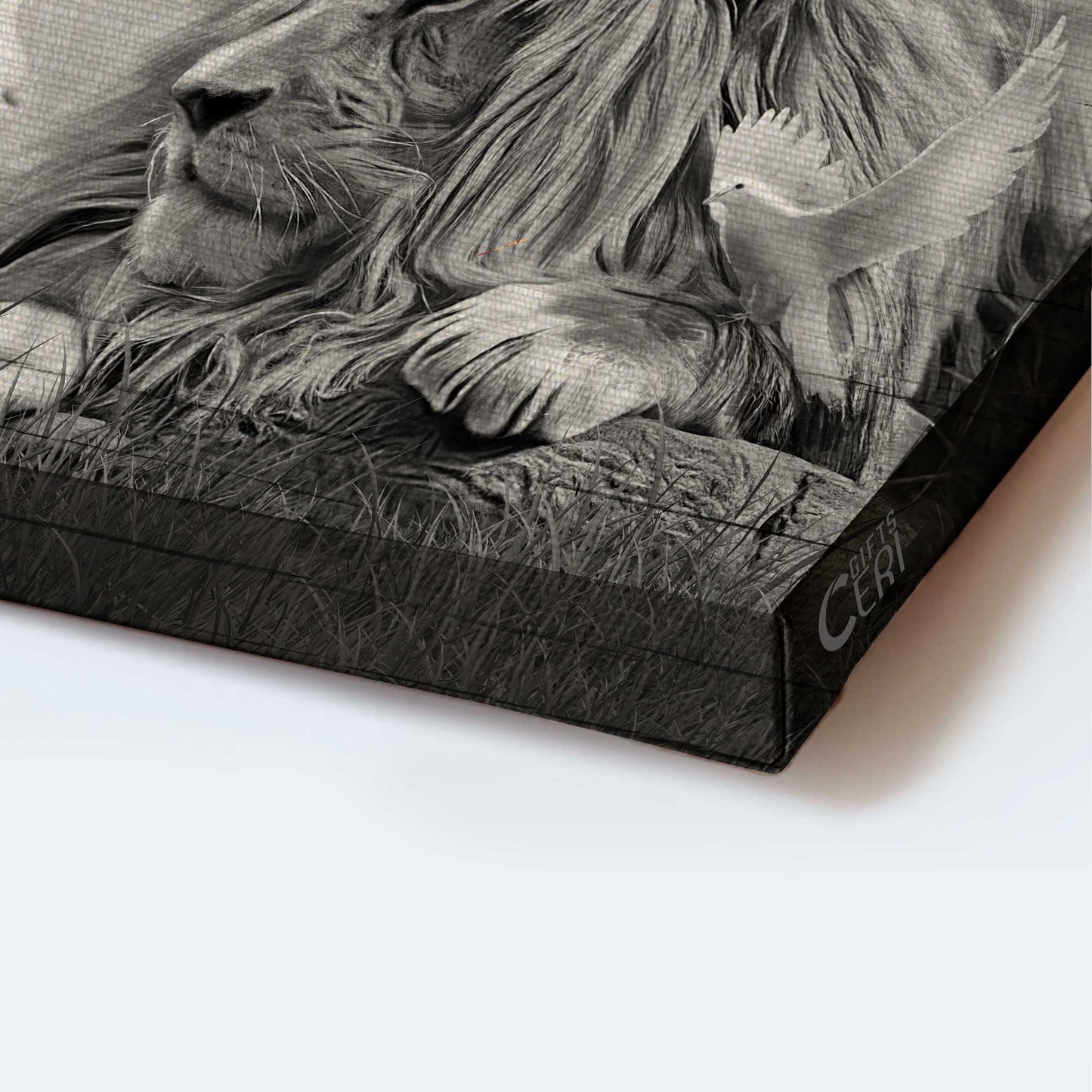 Lion Landscape Canvas, Black and white Lion and Lamb Landscape Canvas - Wall Decor Framed Gift For Christian