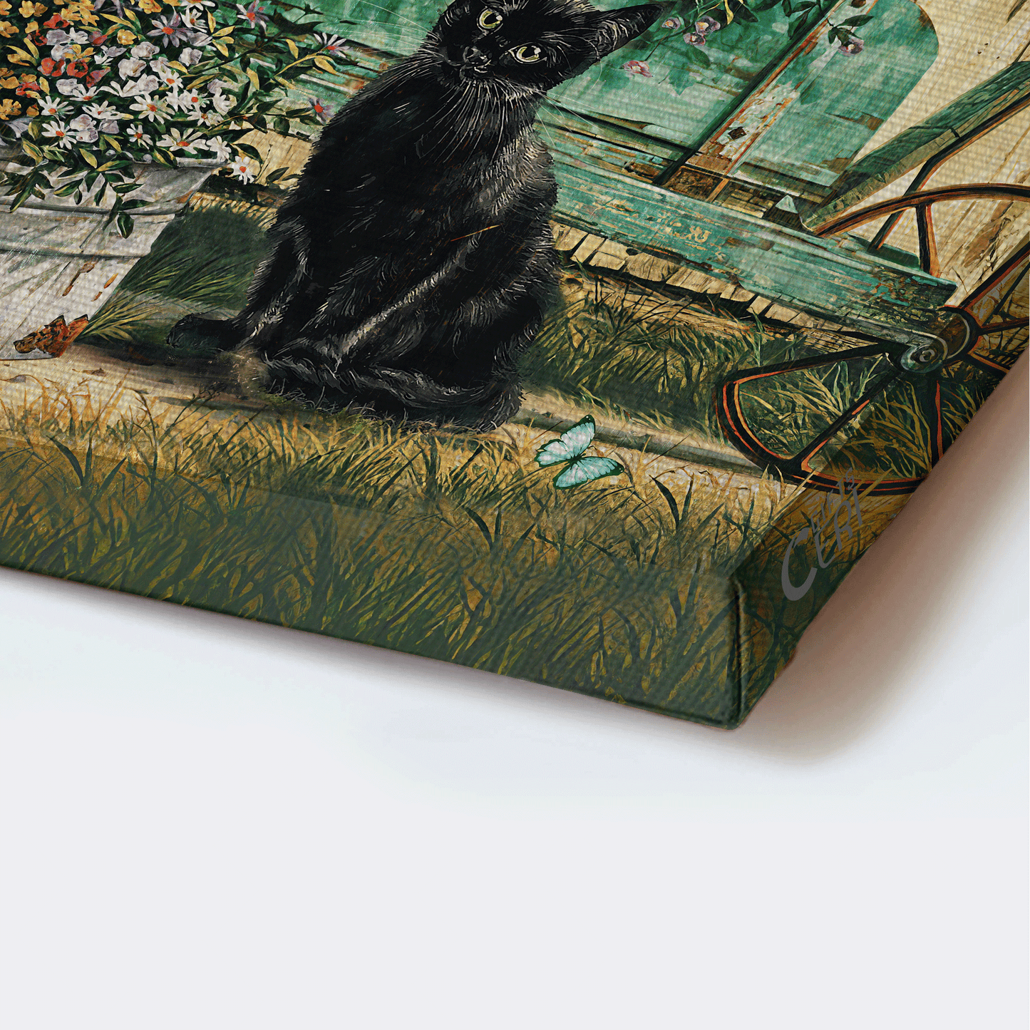 Black cat Portrait Canvas- Black cat, Baby flower garden, Sunny day- Gift for Cat lover- Always stay humble and kind - Portrait Canvas Prints, Christian Wall Art