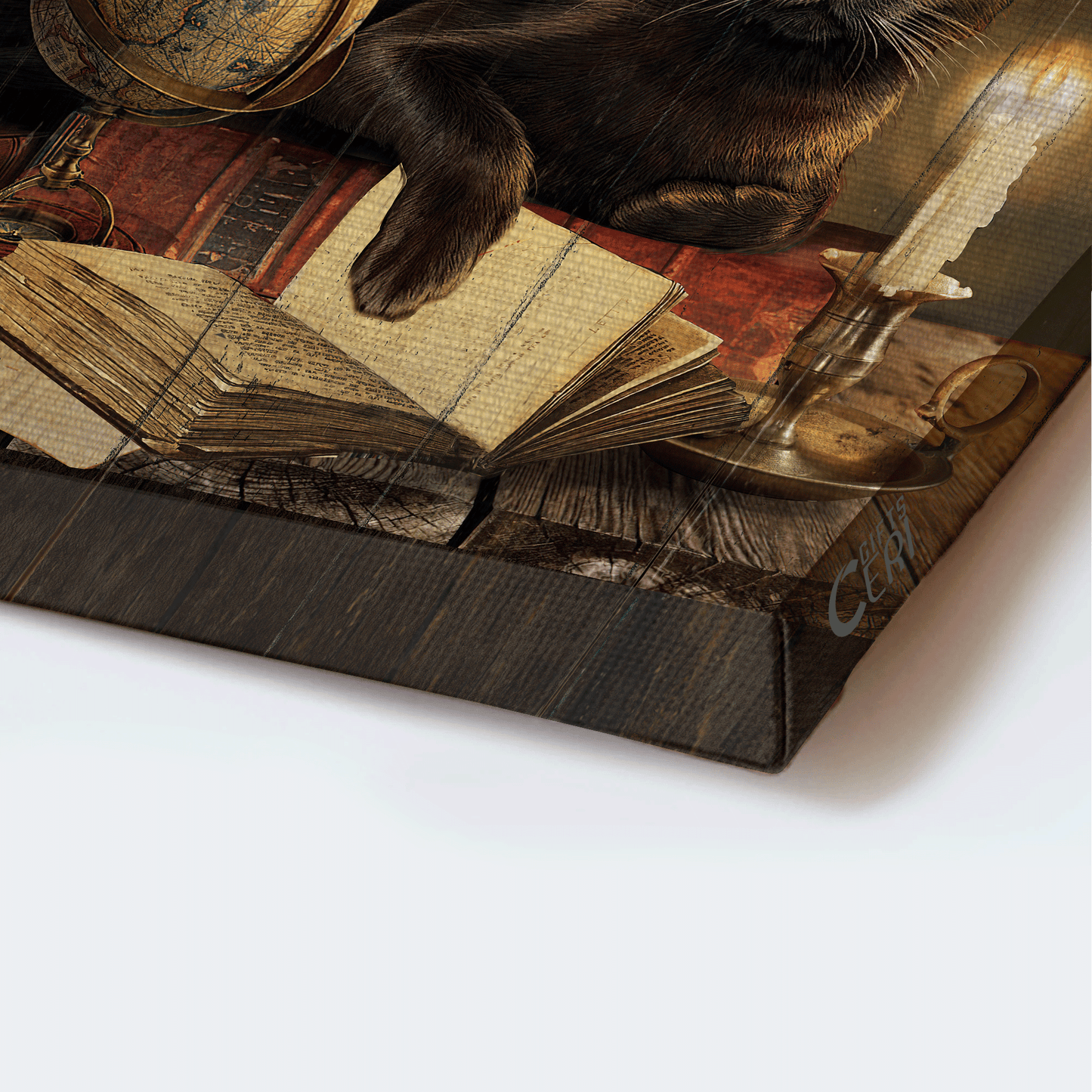 Black Cat Portrait Canvas- Black cat drawing, Antique book, Gold globe, Candle canvas- Gift for Cat lover- The Lord is my shepherd - Portrait Canvas Prints, Christian Wall Art