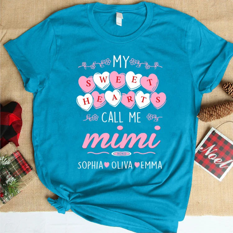 Mimi and Kids Custom Name T-shirt, My Sweet Hearts call me Mimi Valentine Personalized Shirt - Perfect Gift For Gigi, Nana, Mimi, Grandma