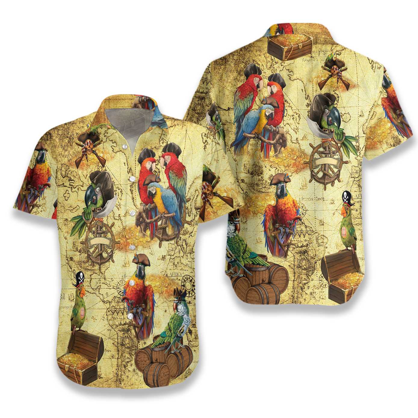 Amazing Pirate Parrots Hawaiian Shirt, Vintage Map Aloha Shirt For Men & Women, Best Gift For Husband, Wife, Boyfriend, Girlfriend, Friend, Family