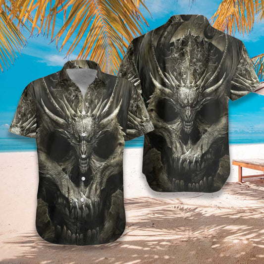 Skull Dragon Hawaiian Shirt, Dragon Aloha Shirt For Men, Perfect Gift For Dragon Lovers, Friends, Husband, Boyfriend, Family