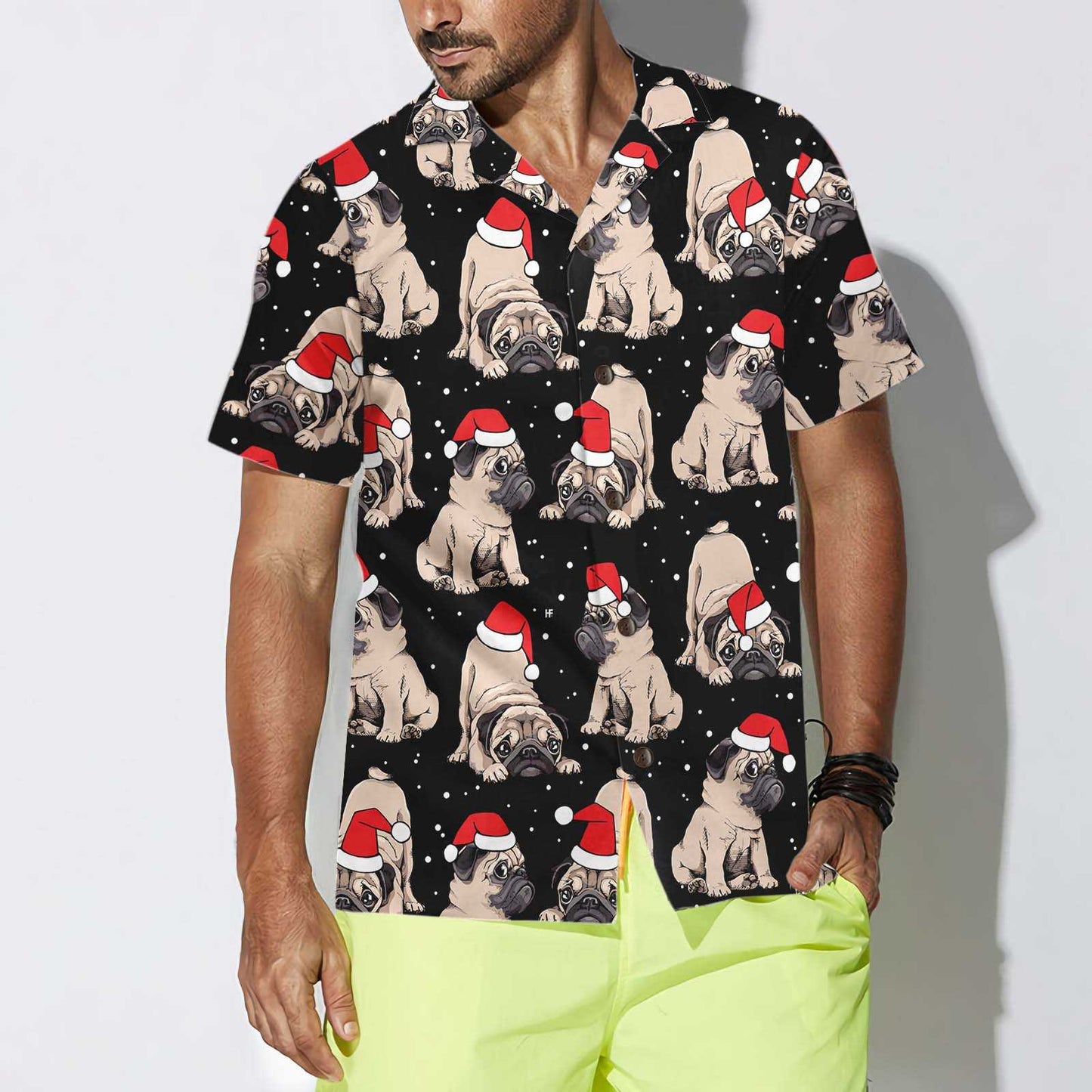 Adorable Pug Puppies Christmas Hawaiian Shirt, Pug Pattern Aloha Shirt, Best Christmas Gift For Pug Lover, Dog Lovers