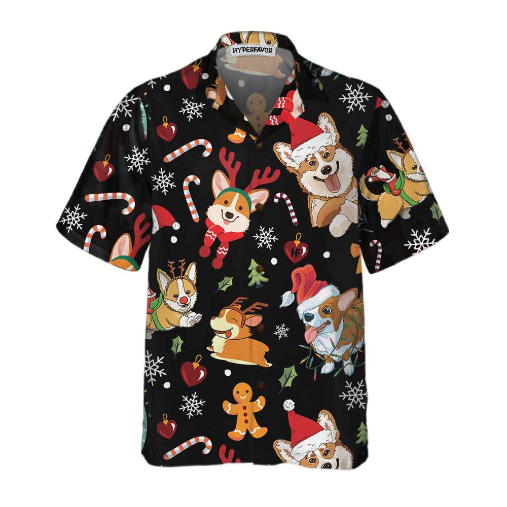 Adorable Corgis Dog Merry Christmas Hawaiian Shirt, Funny Pembroke Welsh Corgi Dog Pattern Aloha Shirt, Christmas Gift For Corgi Lovers, Dog Lovers