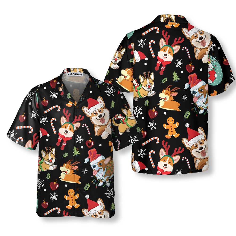 Adorable Corgis Dog Merry Christmas Hawaiian Shirt, Funny Pembroke Welsh Corgi Dog Pattern Aloha Shirt, Christmas Gift For Corgi Lovers, Dog Lovers