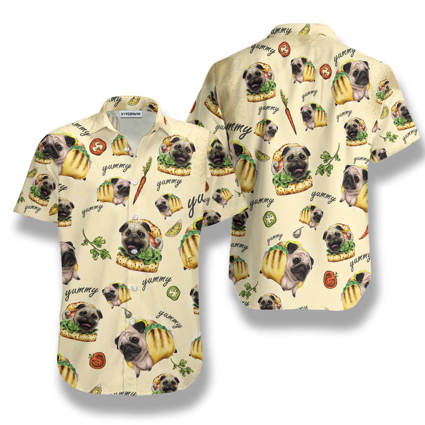 Adorable Taco Pugs Hawaiian Shirt, Funny Taco Pug Pattern Aloha Shirt, Best Christmas Gift For Pug Lovers, Dog Lovers