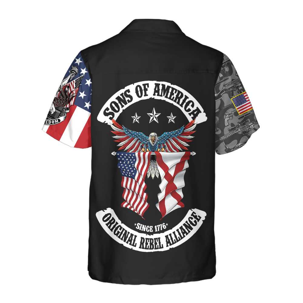 Skull Camouflage Pattern Eagle American Flag Patriot Hawaiian Shirt, Sons Of America Aloha Shirt, Gift For Adults